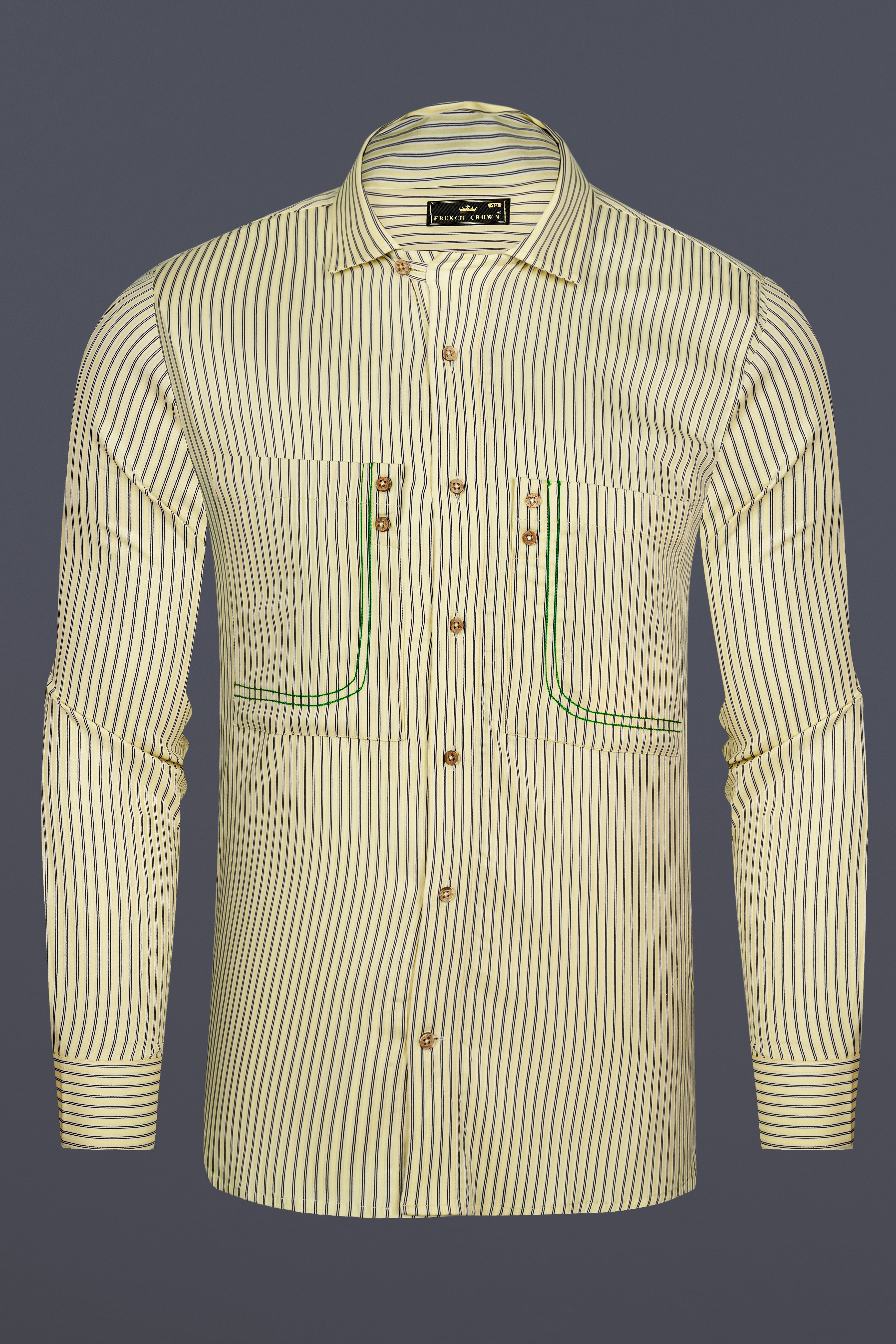 Colonial Beige Striped Dobby Premium Giza Cotton Designer Shirt