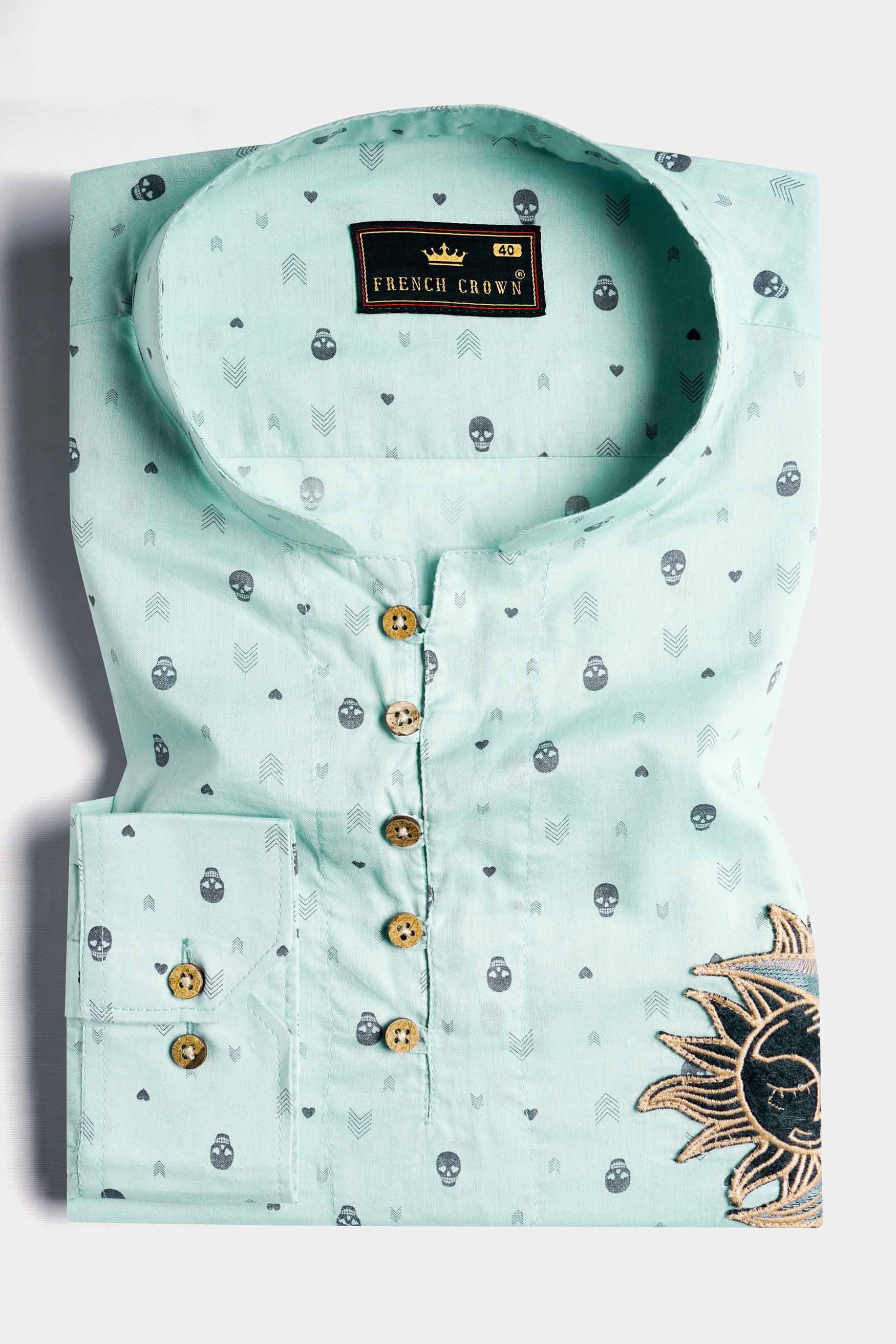 Sea Mist Blue and Pablo Brown Sun-Moon Patchwork Premium Cotton Designer Kurta Shirt 8756-KS-E295-38, 8756-KS-E295-H-38, 8756-KS-E295-39, 8756-KS-E295-H-39, 8756-KS-E295-40, 8756-KS-E295-H-40, 8756-KS-E295-42, 8756-KS-E295-H-42, 8756-KS-E295-44, 8756-KS-E295-H-44, 8756-KS-E295-46, 8756-KS-E295-H-46, 8756-KS-E295-48, 8756-KS-E295-H-48, 8756-KS-E295-50, 8756-KS-E295-H-50, 8756-KS-E295-52, 8756-KS-E295-H-52