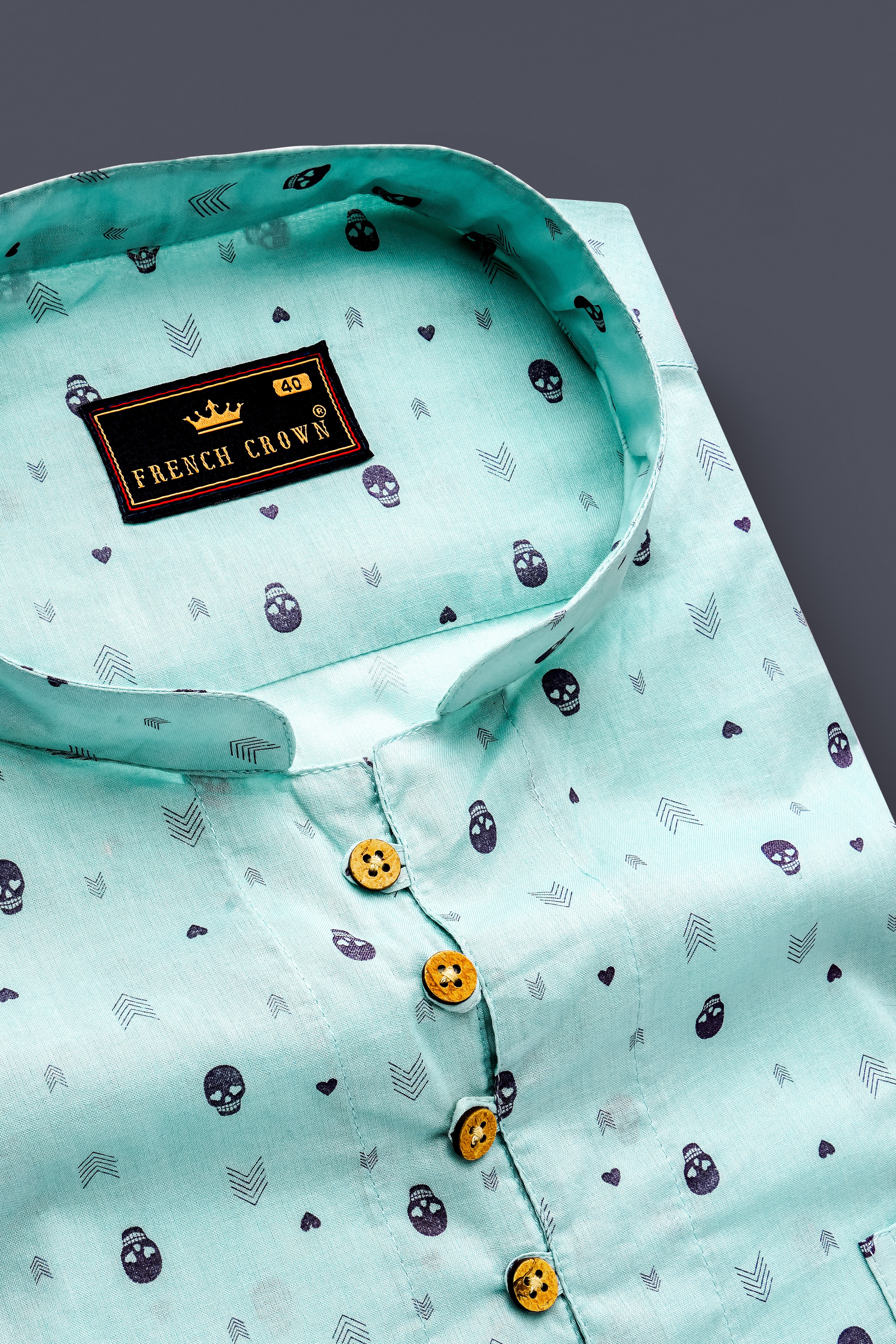 Sea Mist Green Skull and Arrow Printed Premium Cotton Kurta Shirt
