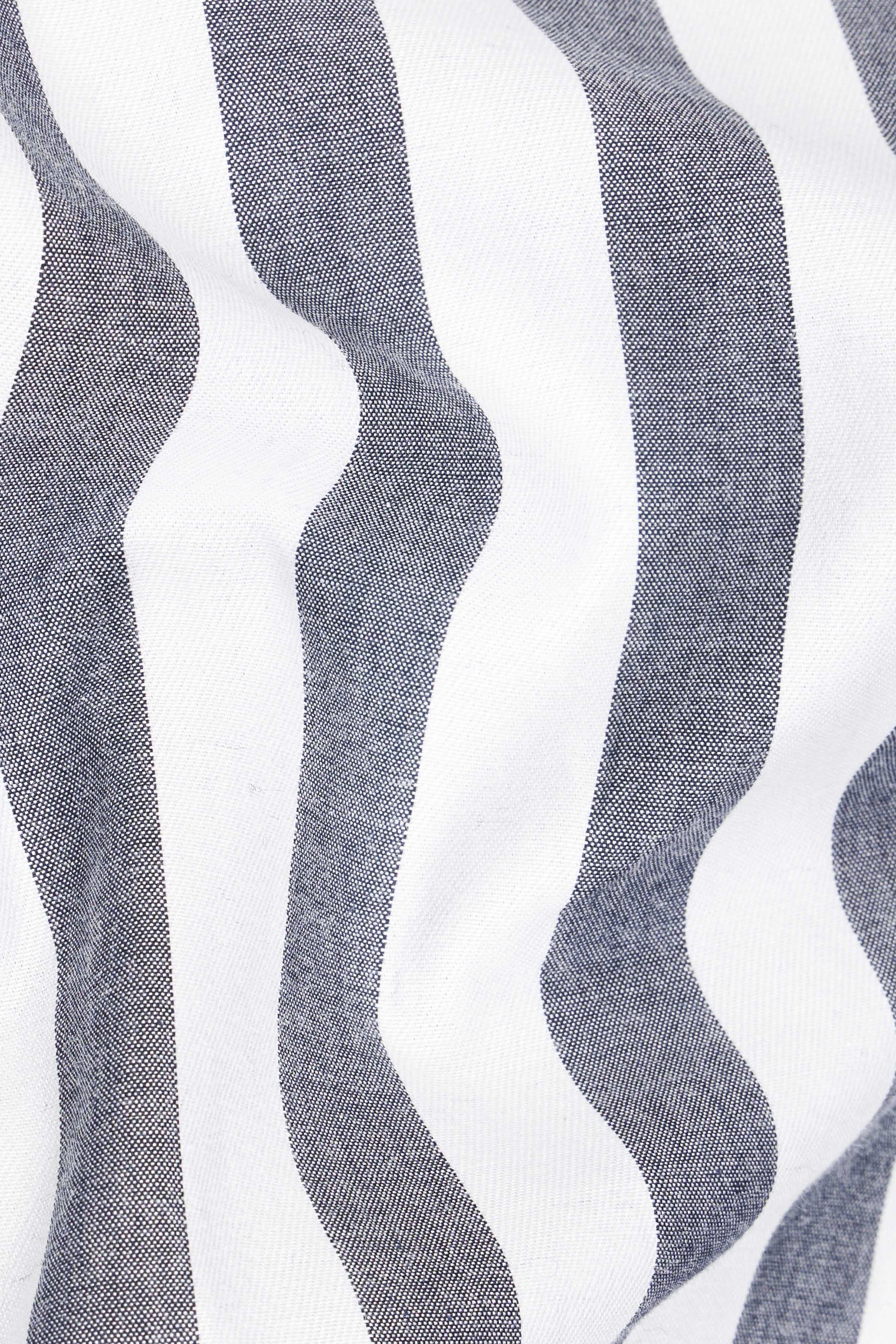 Bright White and Paynes Gray Striped with Spider Embroidered Patch Work Premium Cotton Designer Shirt