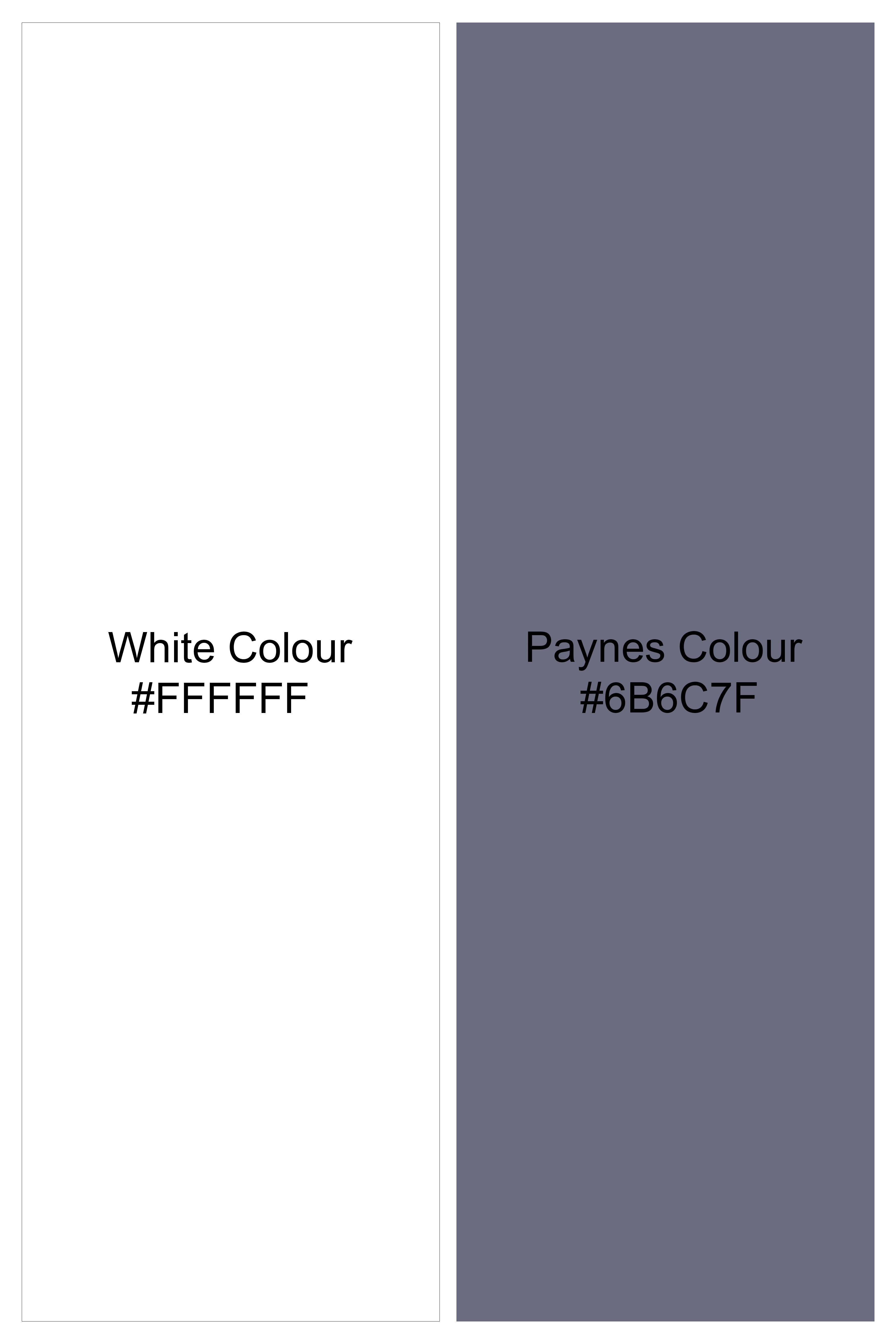 Bright White and Paynes Gray Striped with Spider Embroidered Patch Work Premium Cotton Designer Shirt