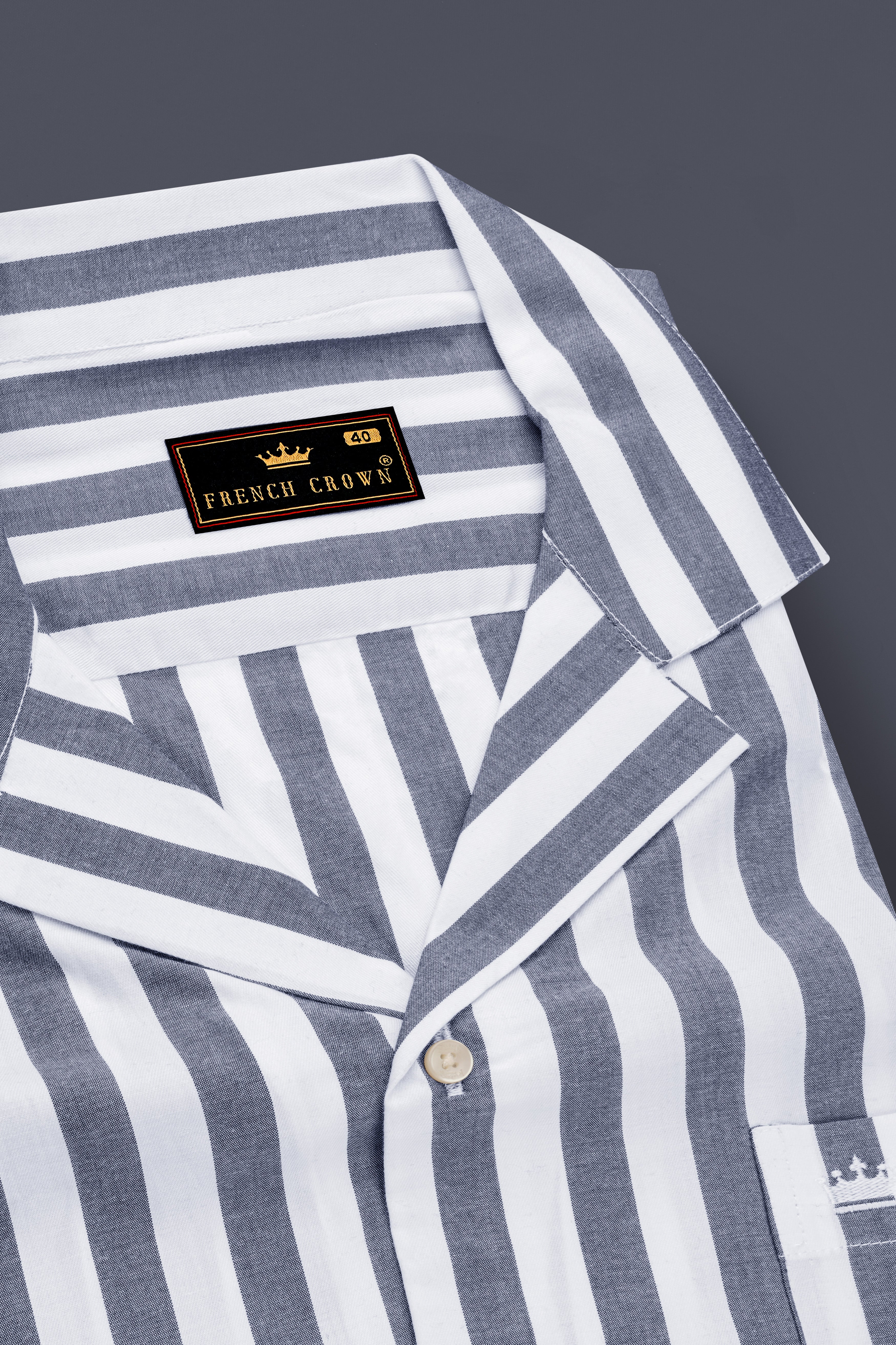 Bright White and Waterloo Gray Striped Premium Cotton Shirt