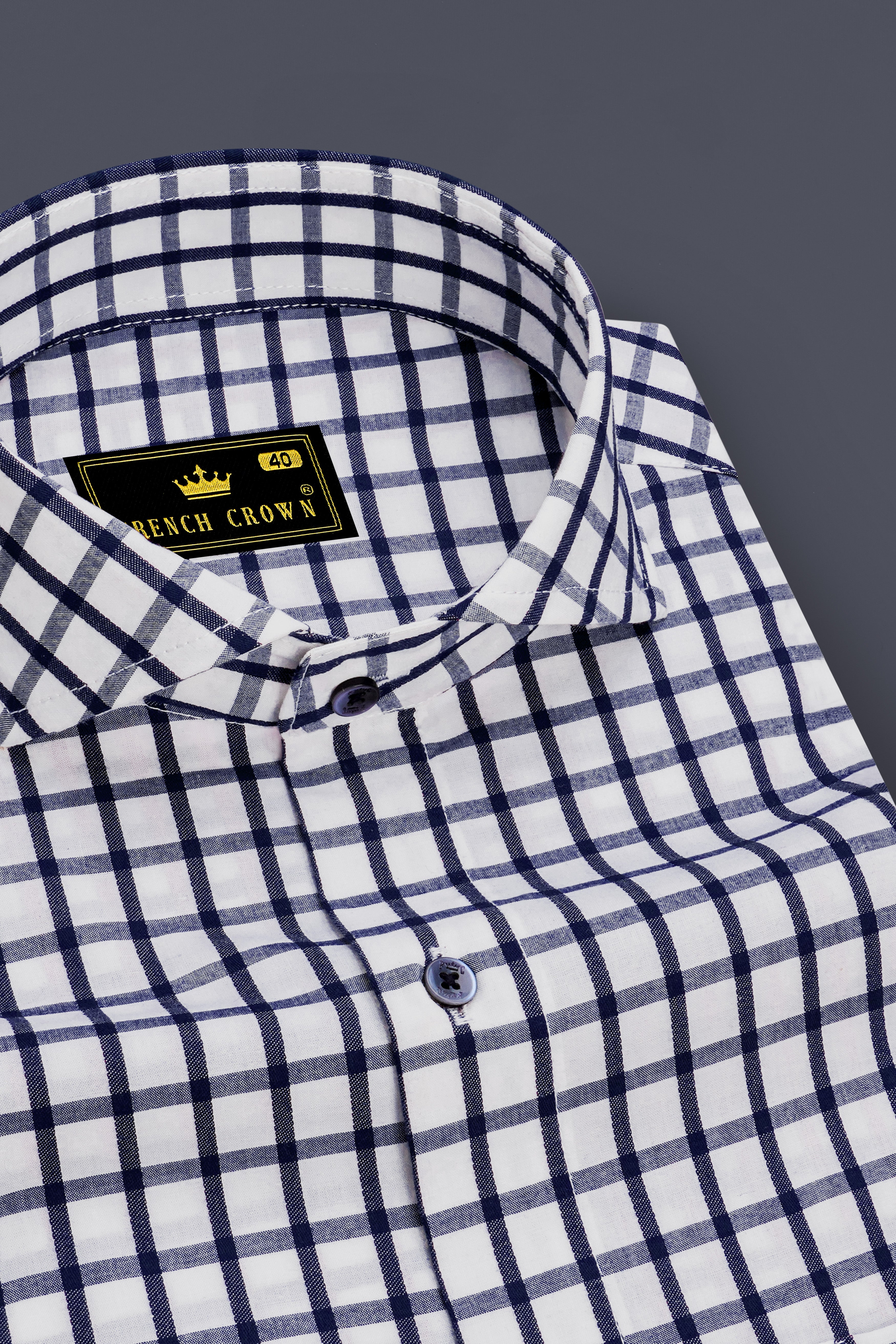 Bright White and Ebony Clay Blue Gingham Dobby Textured Premium Giza Cotton Shirt