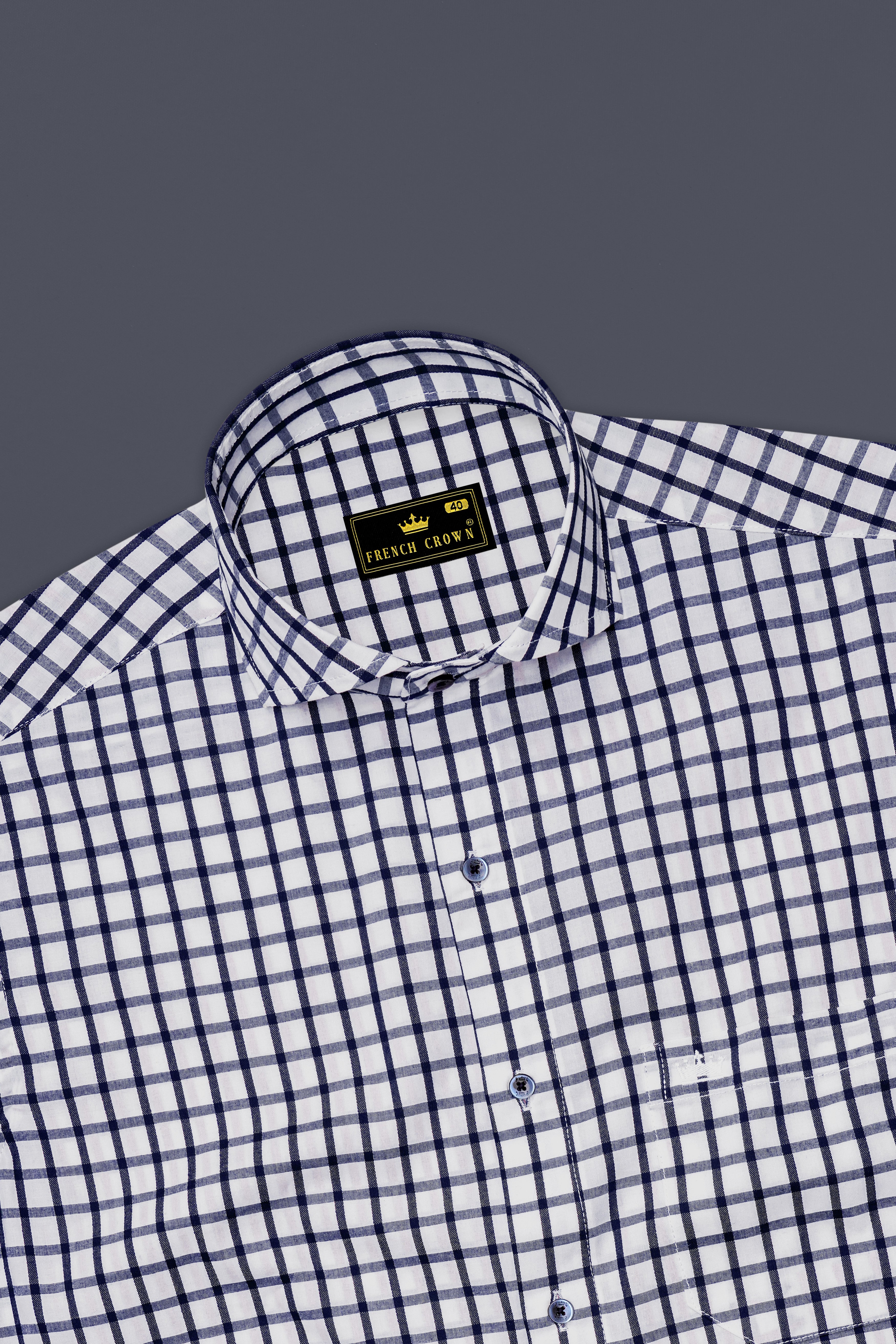Bright White and Ebony Clay Blue Gingham Dobby Textured Premium Giza Cotton Shirt
