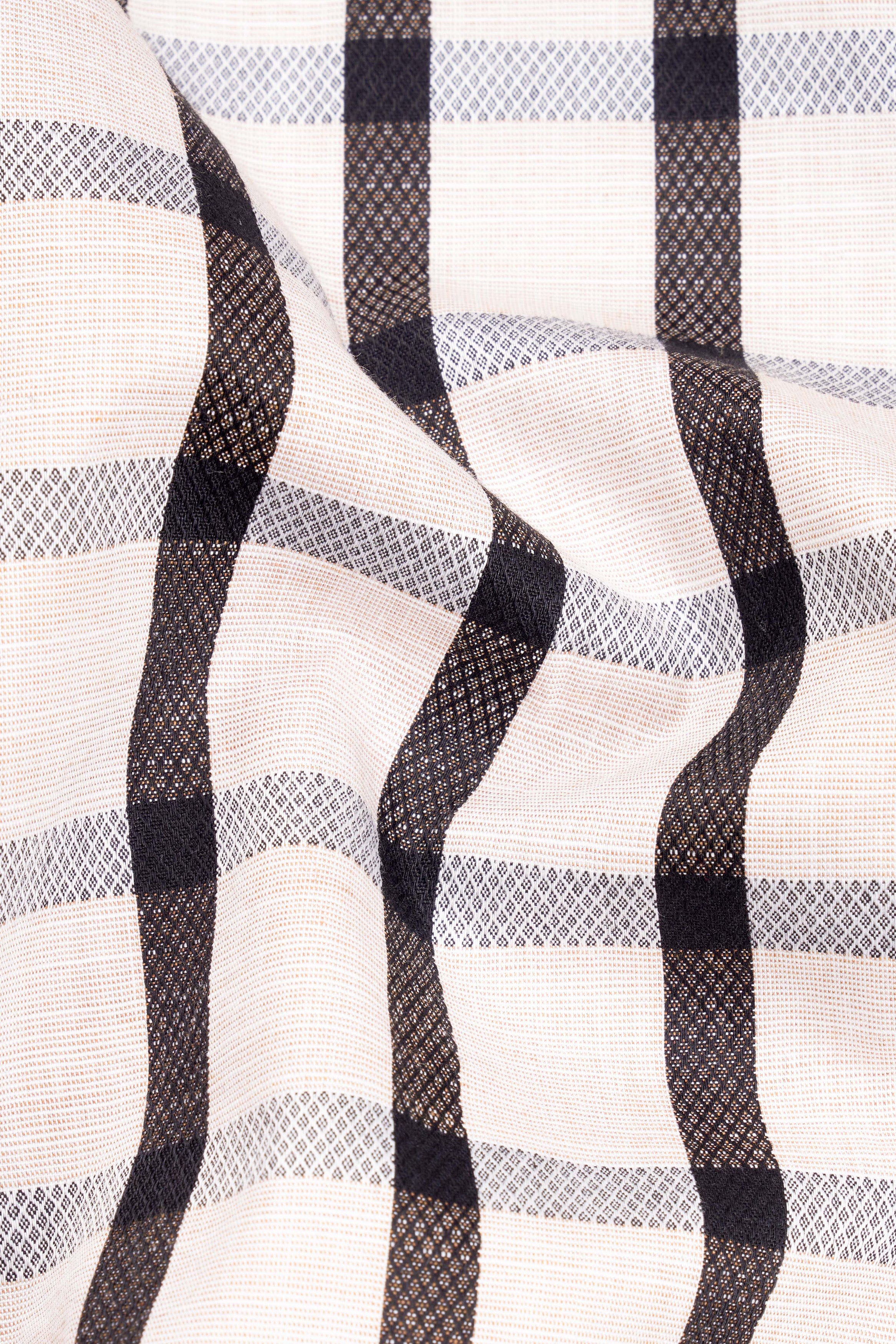 Seashell Beige with Mirage Black Checkered Funky Printed Dobby Premium Giza Cotton Shirt