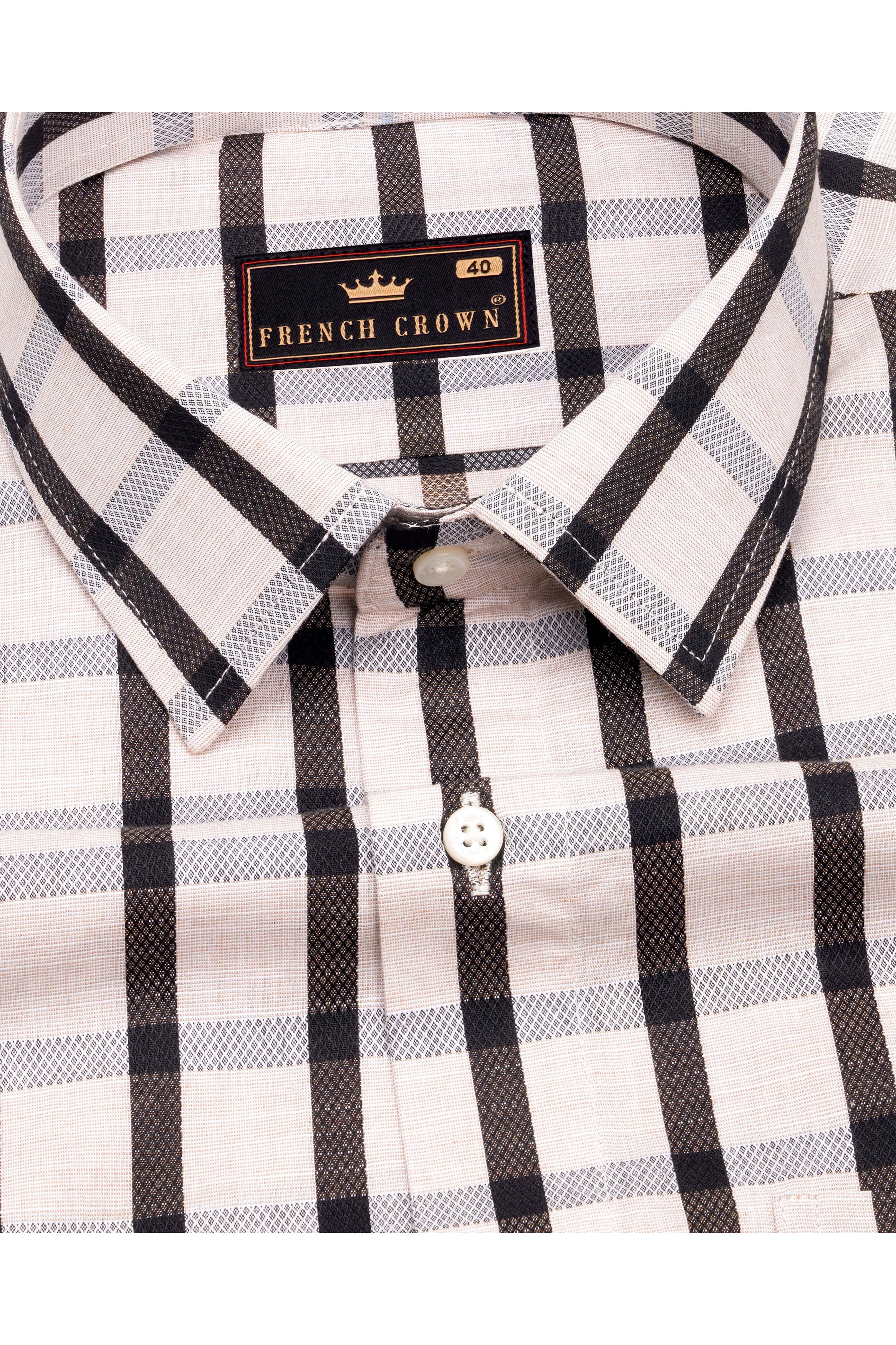 Seashell Beige with Mirage Black Checkered Funky Printed Dobby Premium Giza Cotton Shirt