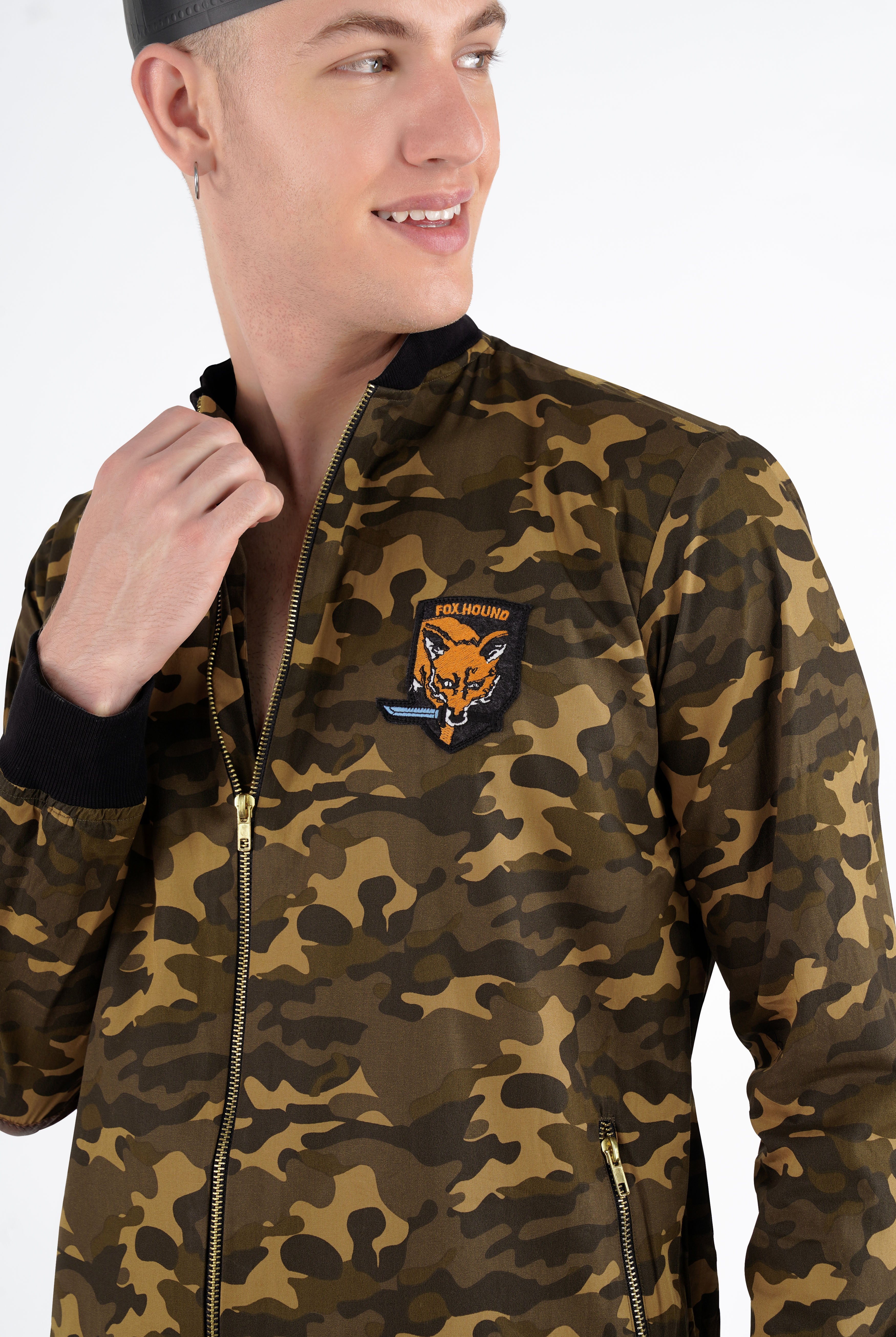 Birch Brown with Millbrook Green Camouflage Patchwork Royal Oxford Bomber Jacket