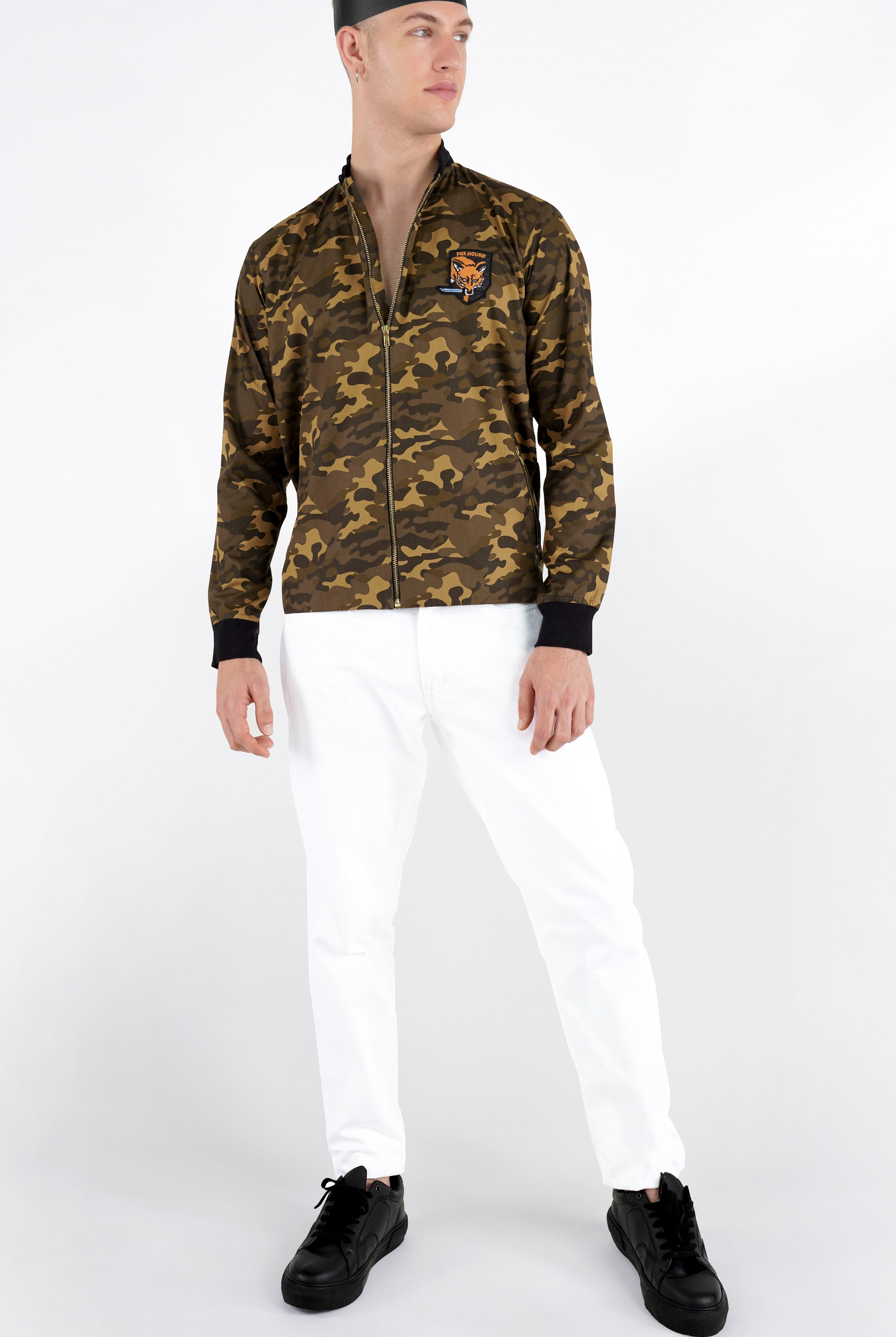 Birch Brown with Millbrook Green Camouflage Patchwork Royal Oxford Bomber Jacket