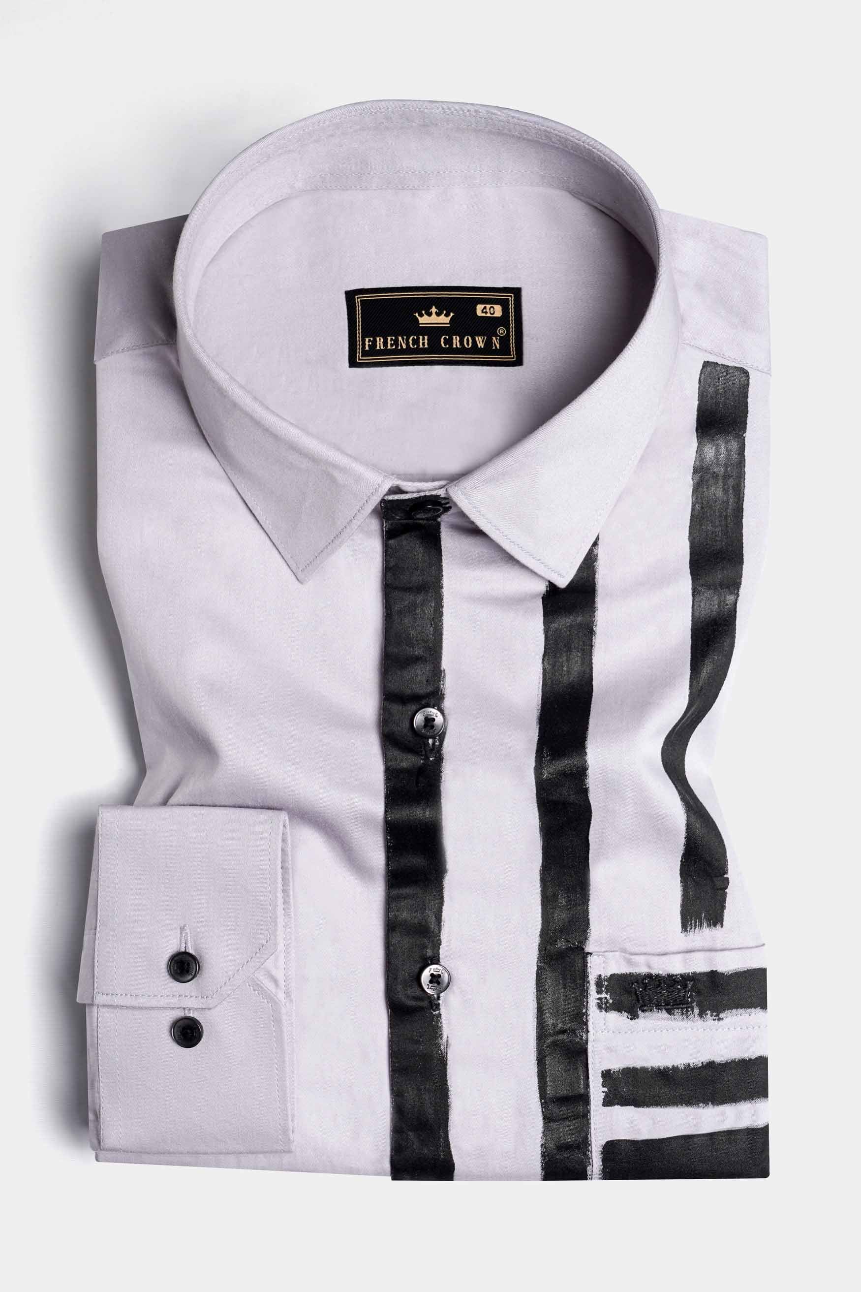 Pale Slate Gray with Black Hand Painted Super Soft Premium Cotton Designer Shirt 8819-BLK-ART-38, 8819-BLK-ART-H-38, 8819-BLK-ART-39, 8819-BLK-ART-H-39, 8819-BLK-ART-40, 8819-BLK-ART-H-40, 8819-BLK-ART-42, 8819-BLK-ART-H-42, 8819-BLK-ART-44, 8819-BLK-ART-H-44, 8819-BLK-ART-46, 8819-BLK-ART-H-46, 8819-BLK-ART-48, 8819-BLK-ART-H-48, 8819-BLK-ART-50, 8819-BLK-ART-H-50, 8819-BLK-ART-52, 8819-BLK-ART-H-52