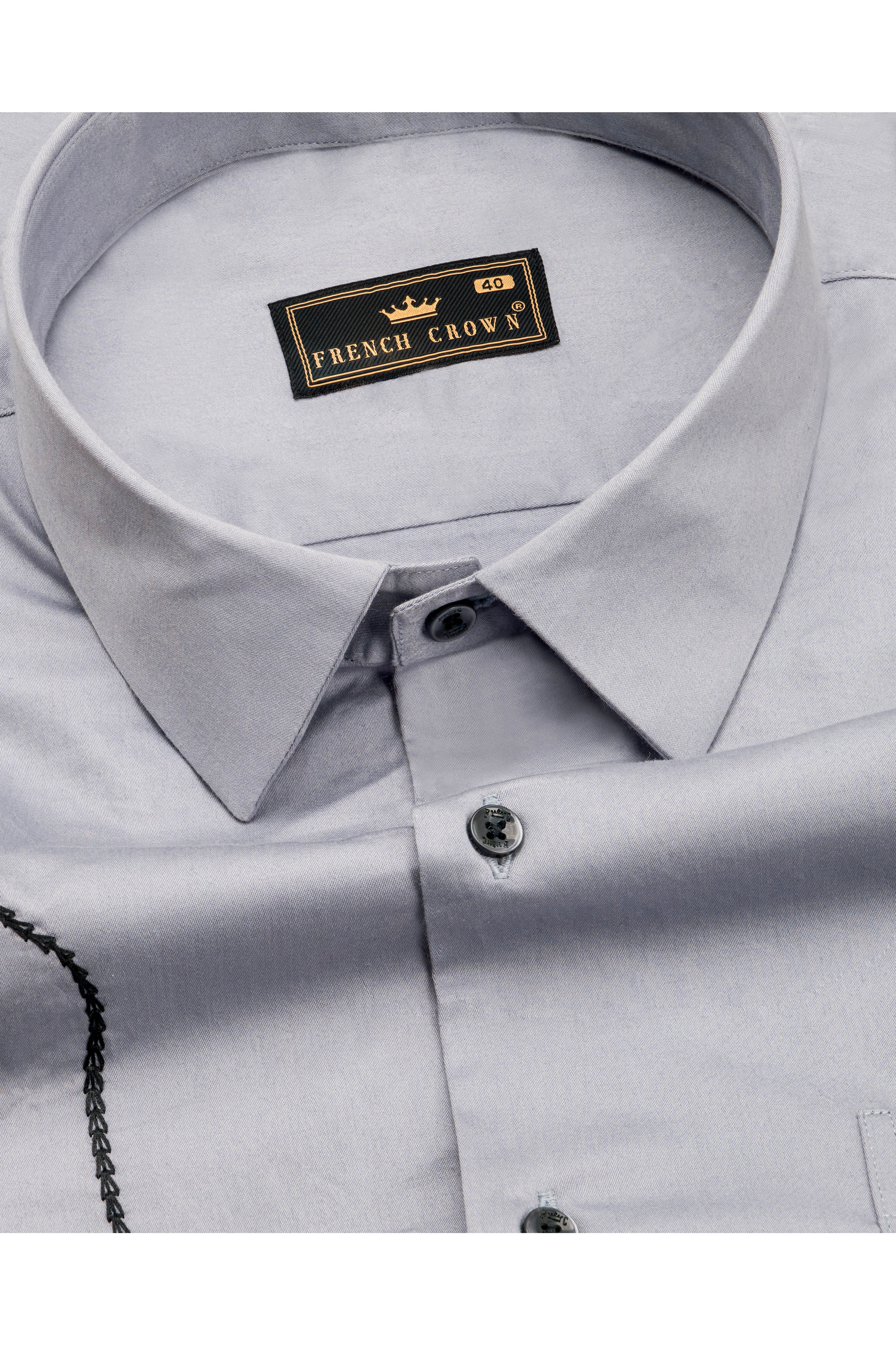 Metallic Gray Embroidered Royal Oxford Designer Shirt