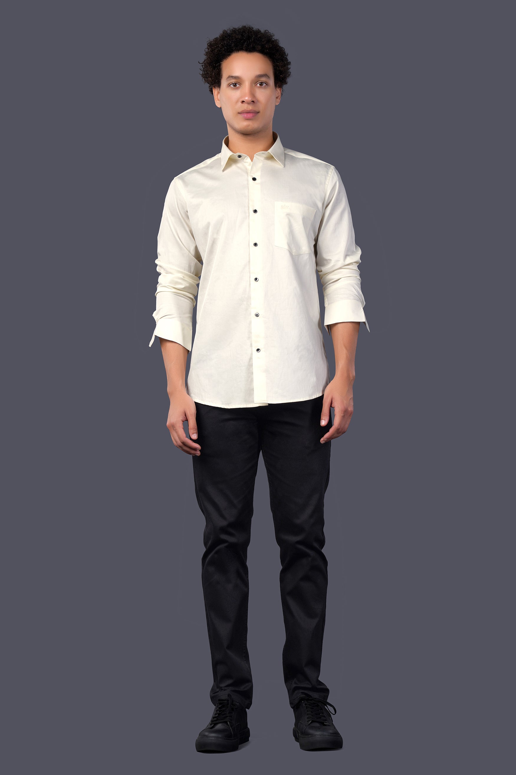 Amour Cream French Crown Printed Subtle Sheen Super Soft Premium Cotton Designer Shirt