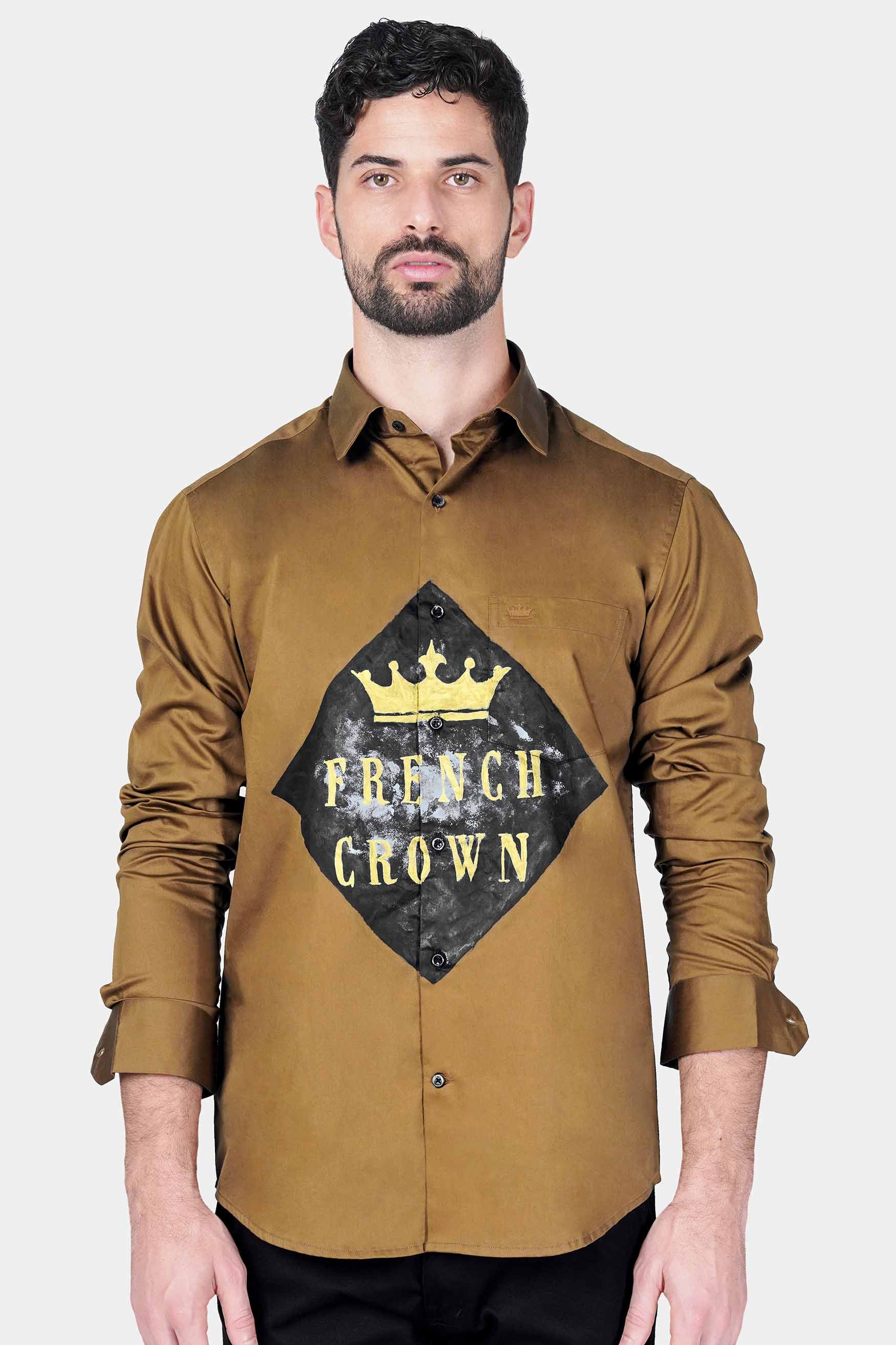 Nutmeg Brown French Crown Hand Painted Subtle Sheen Super Soft Premium Cotton Designer Shirt