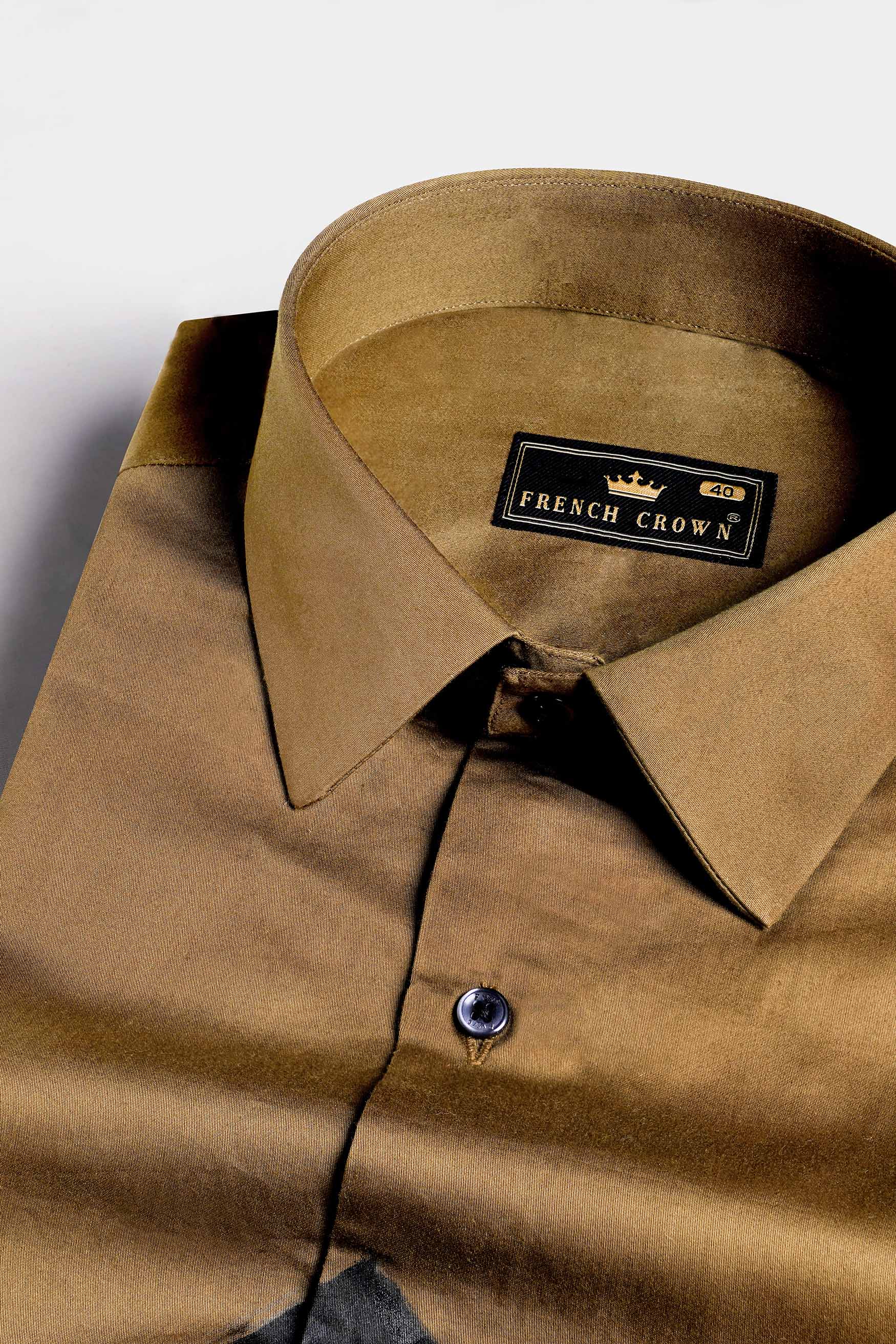 Nutmeg Brown French Crown Hand Painted Subtle Sheen Super Soft Premium Cotton Designer Shirt