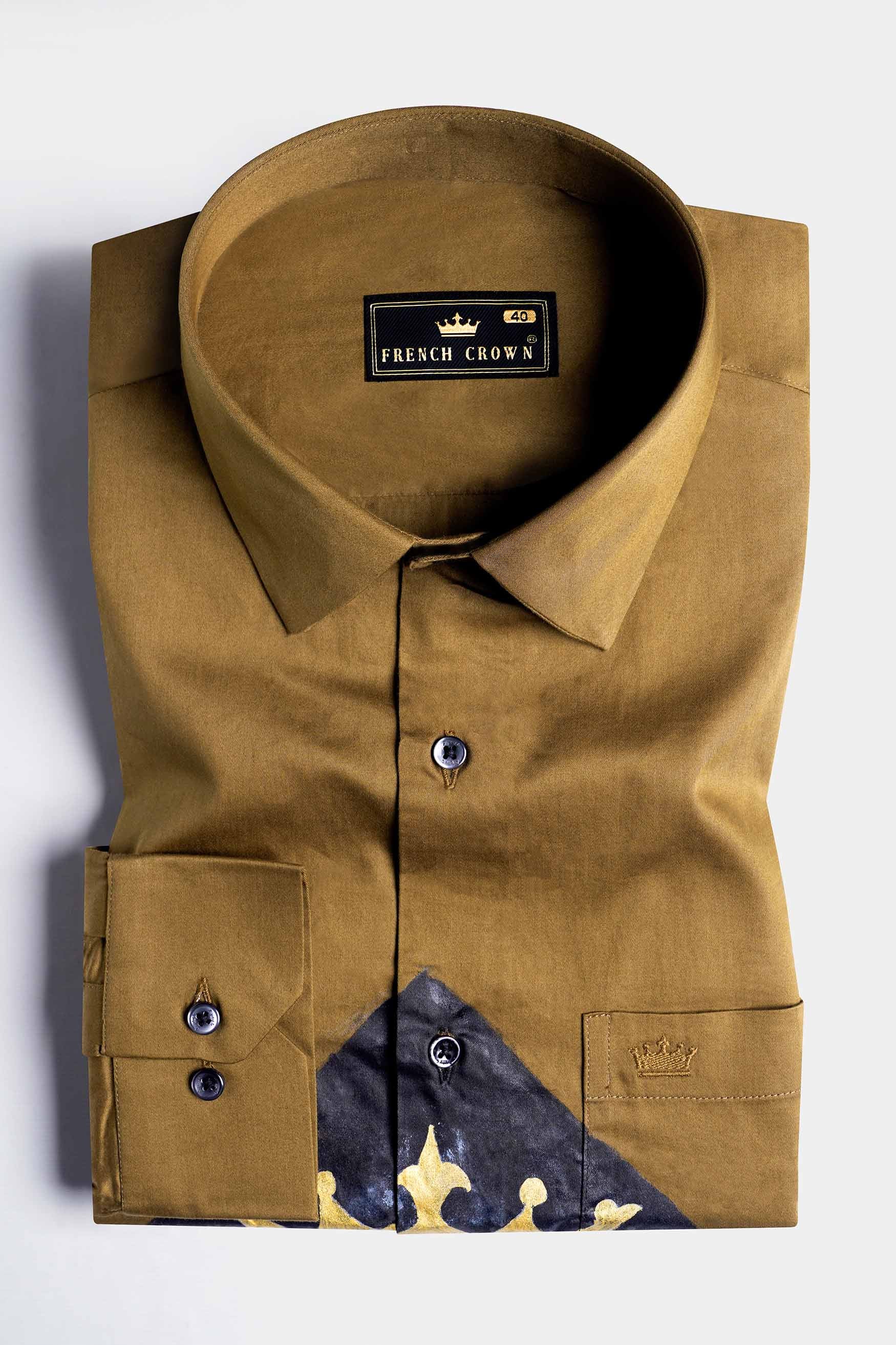 Nutmeg Brown French Crown Hand Painted Subtle Sheen Super Soft Premium Cotton Designer Shirt