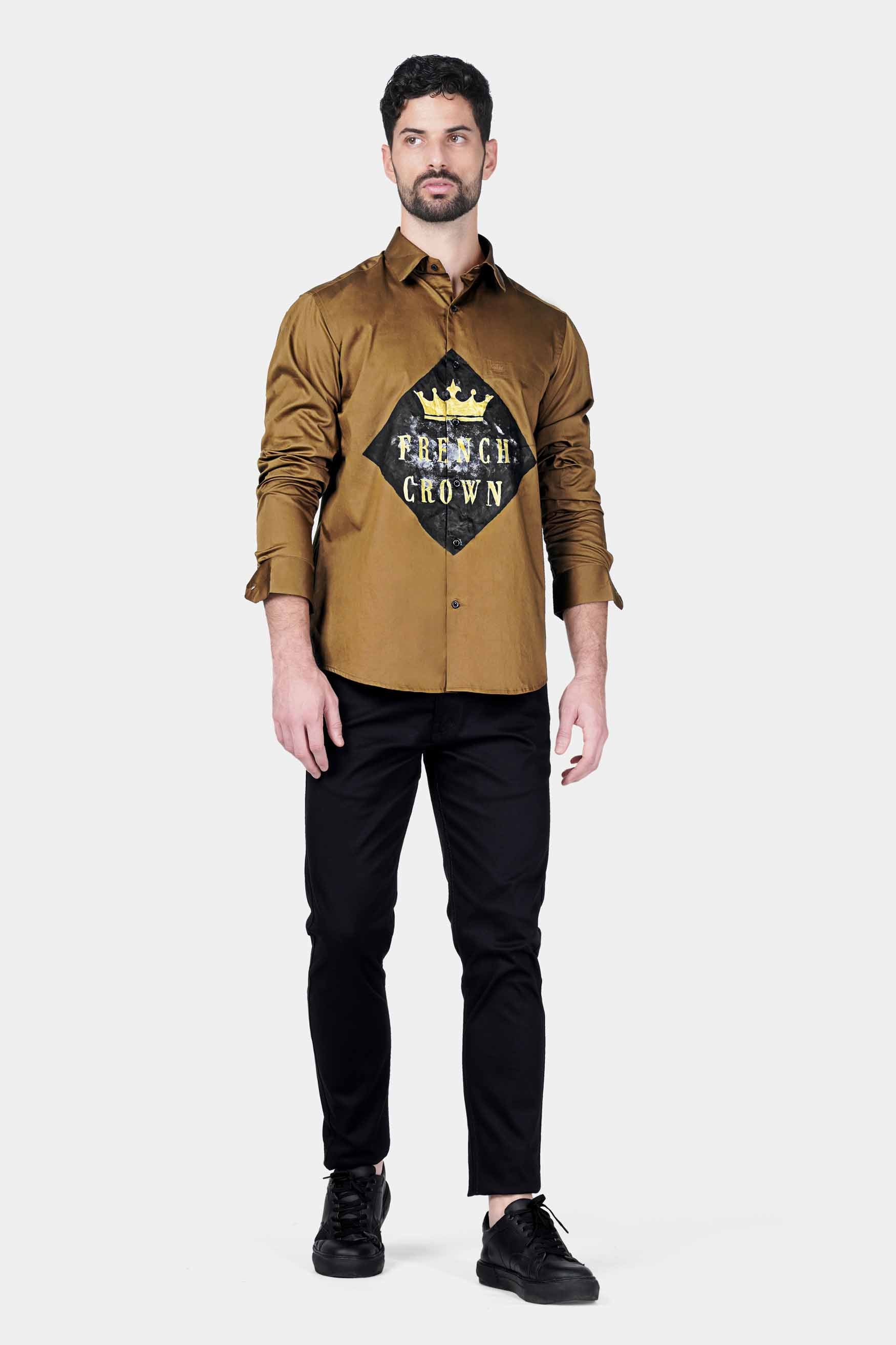 Nutmeg Brown French Crown Hand Painted Subtle Sheen Super Soft Premium Cotton Designer Shirt