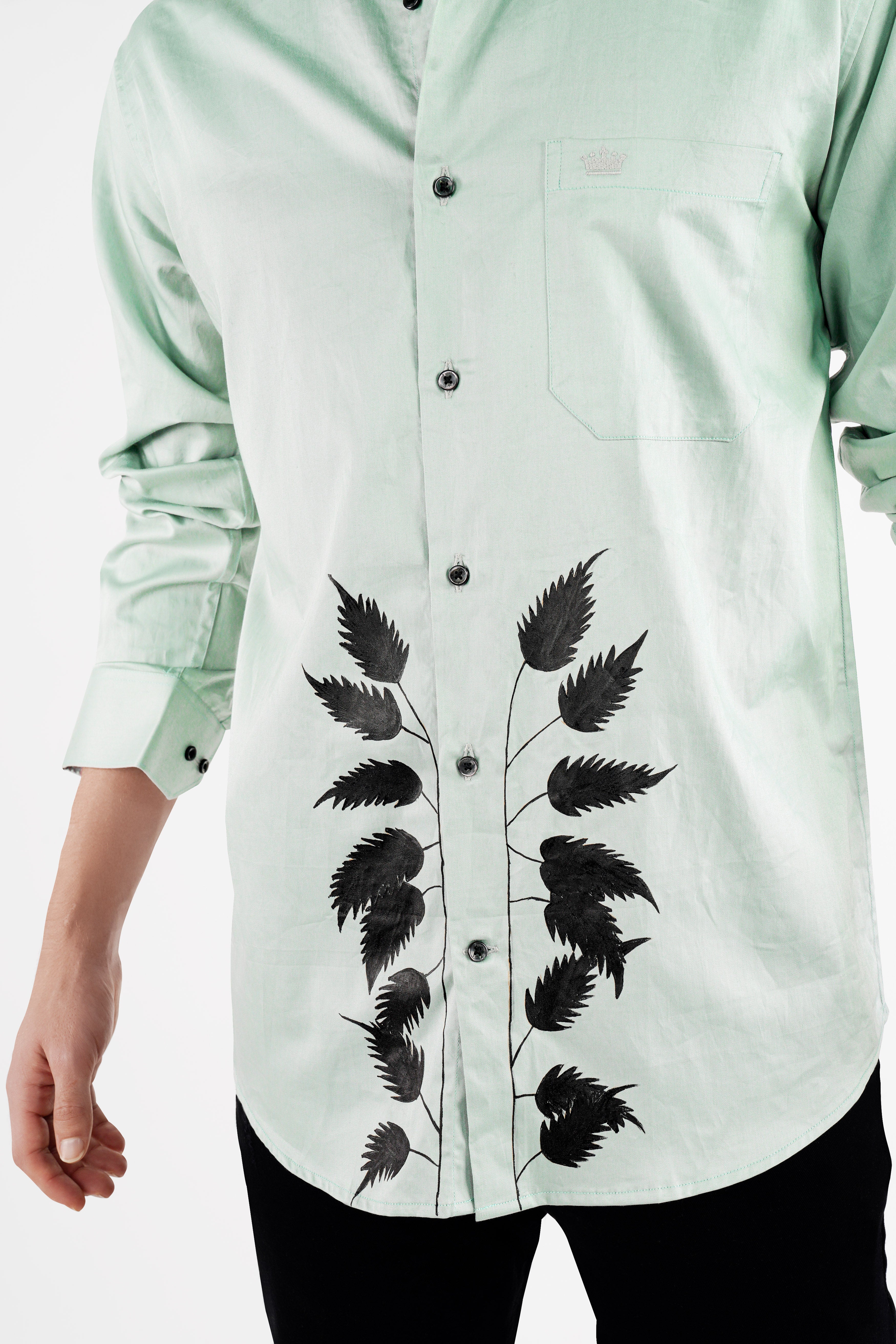 Gainsboro Green Leaves Hand Painted Super Soft Premium Cotton Designer Shirt