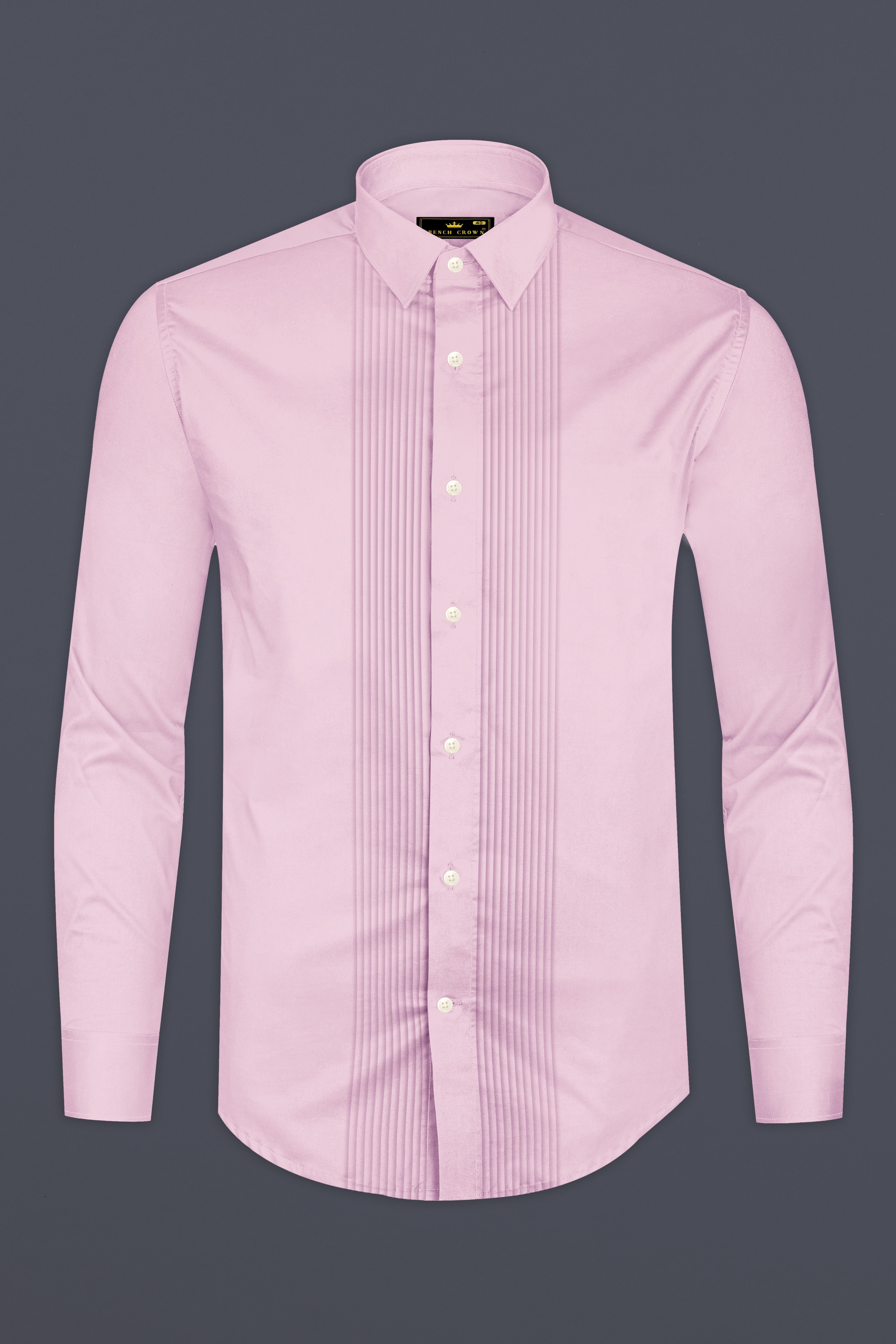Pinocchio Pink Subtle Sheen Snake Pleated Super Soft Premium Cotton Tuxedo Shirt