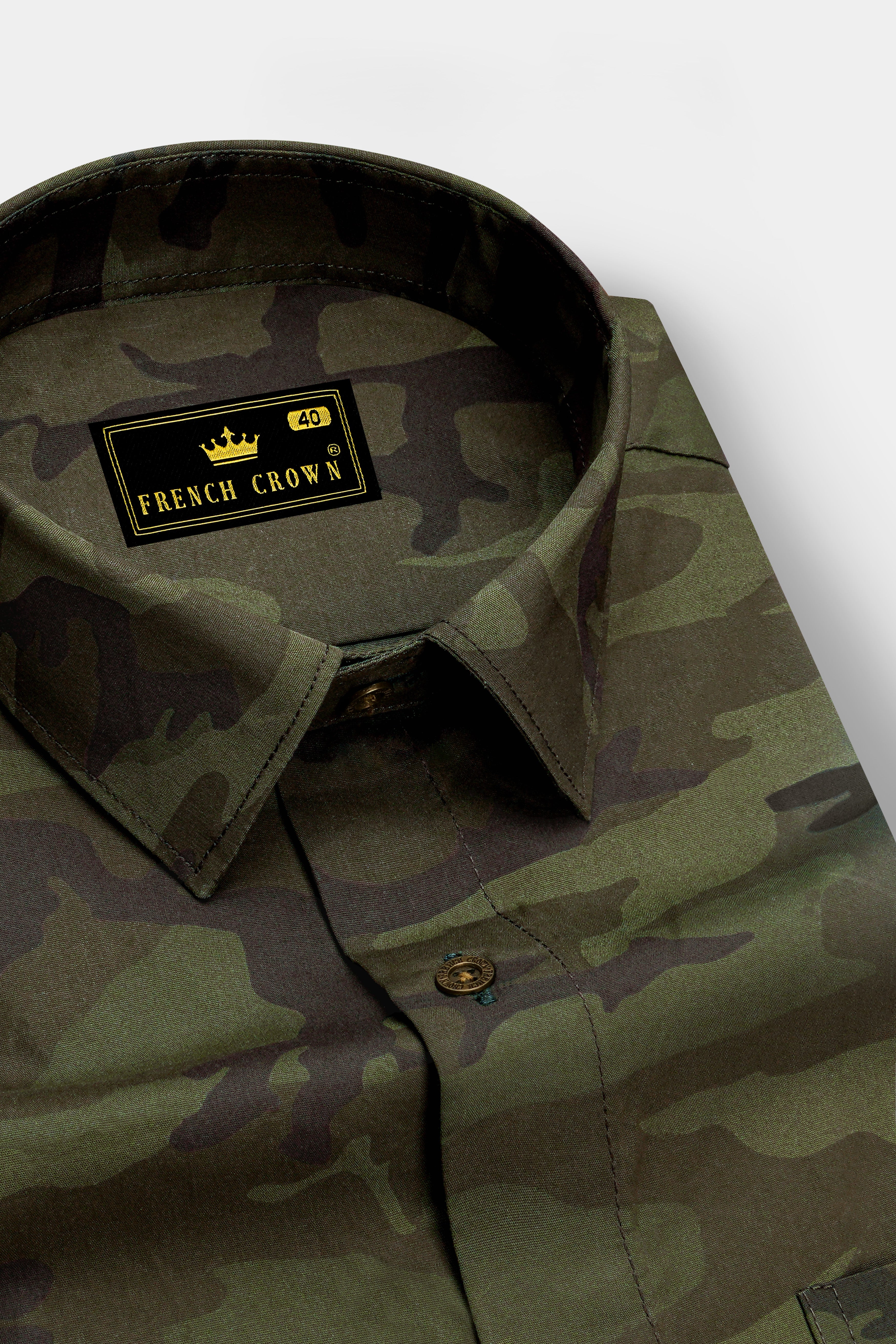 Taupe Green with Finch Green Camouflage Printed Royal Oxford Shirt
