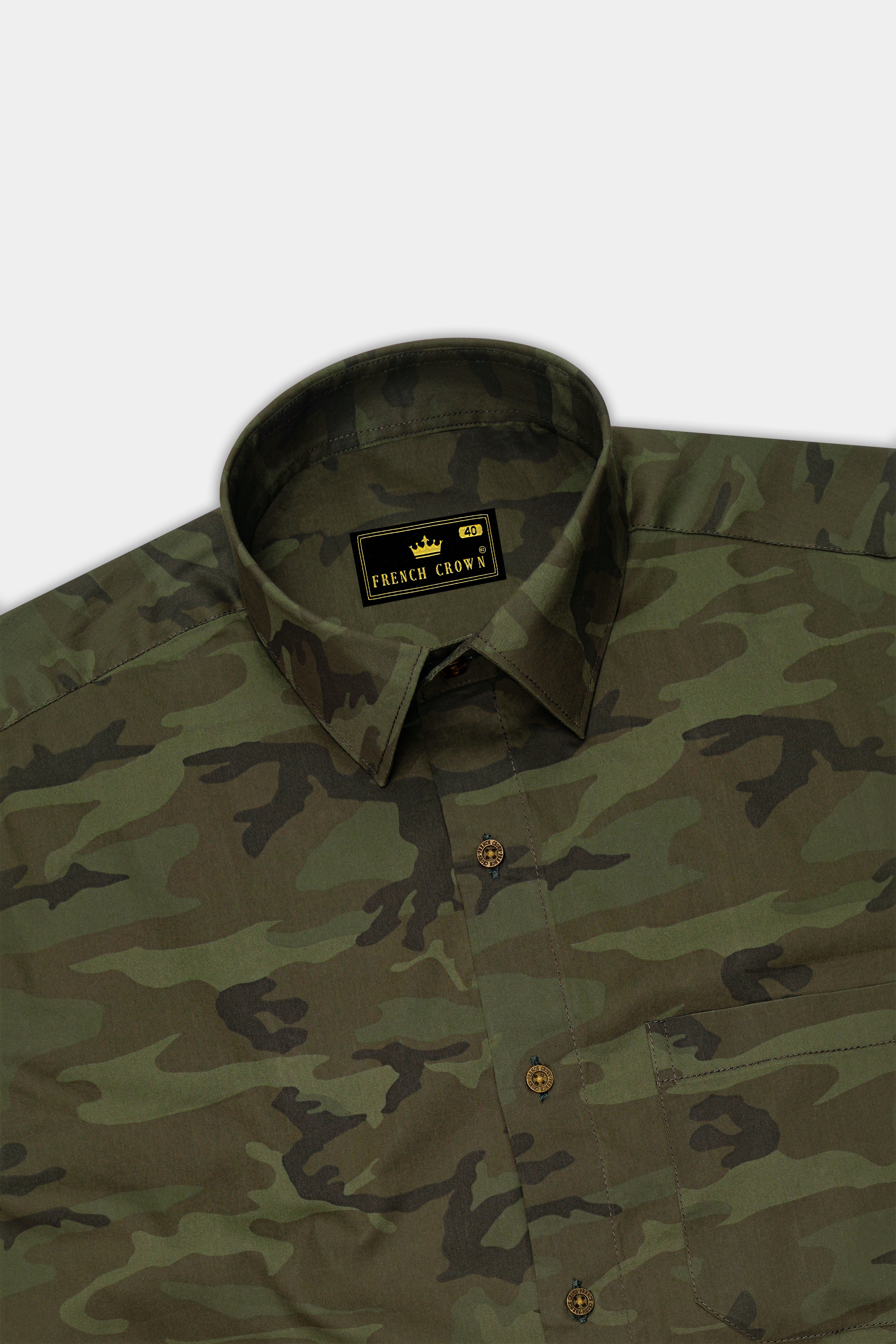 Taupe Green with Finch Green Camouflage Printed Royal Oxford Shirt