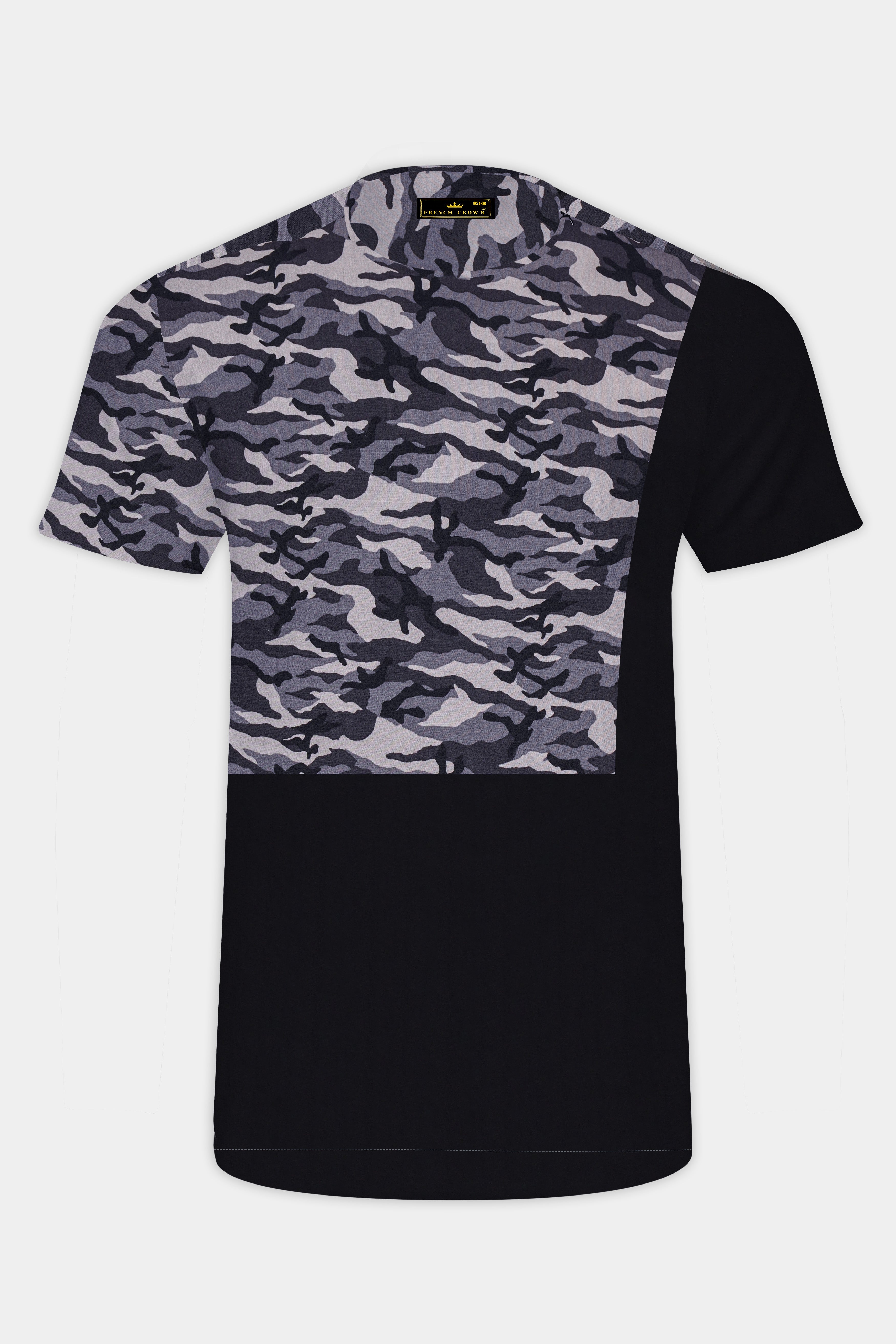 Half Camouflage Printed and Half-Black Royal Oxford Designer Bush Shirt