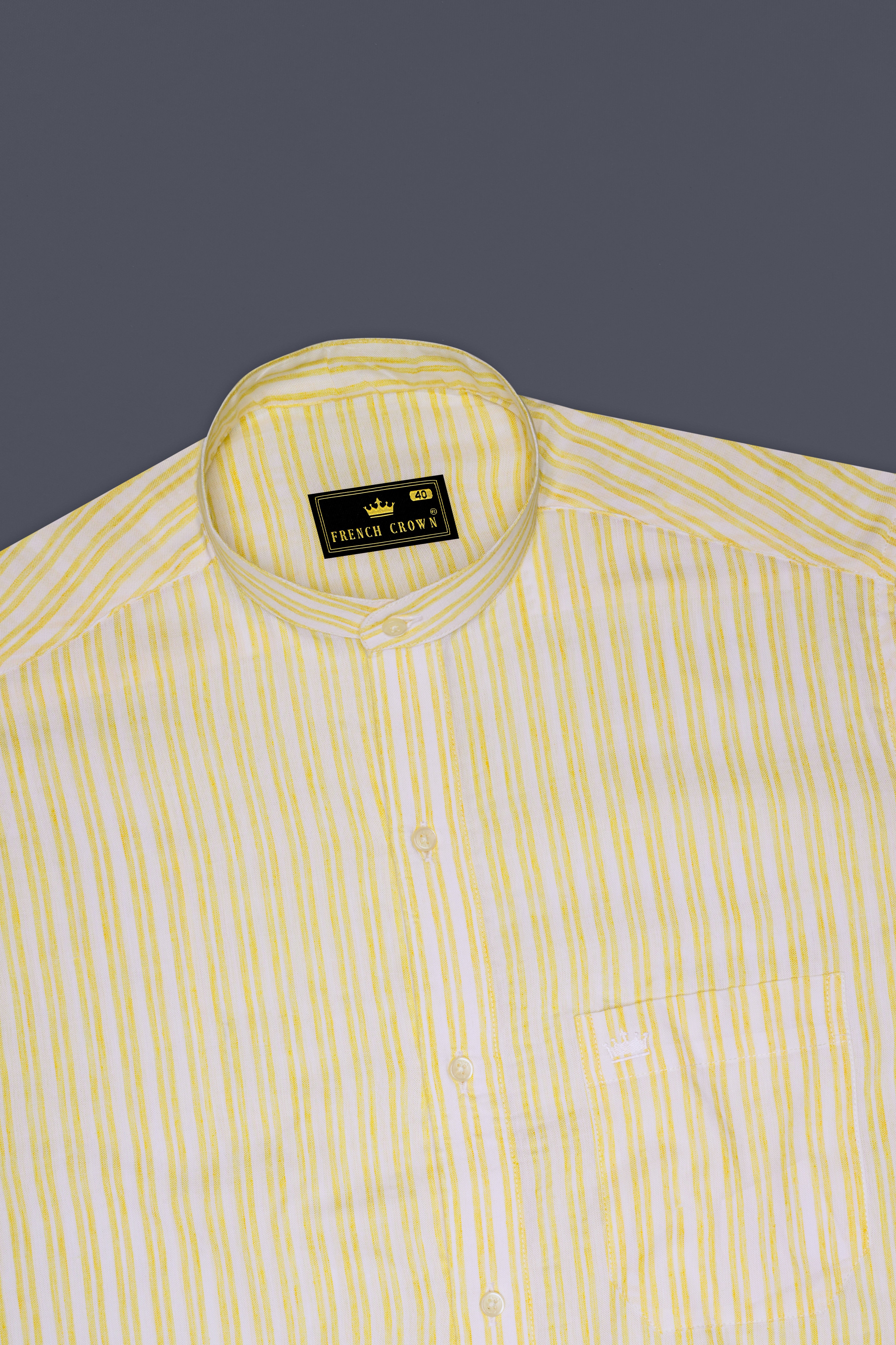 Portica Yellow and White Striped Premium Cotton Shirt