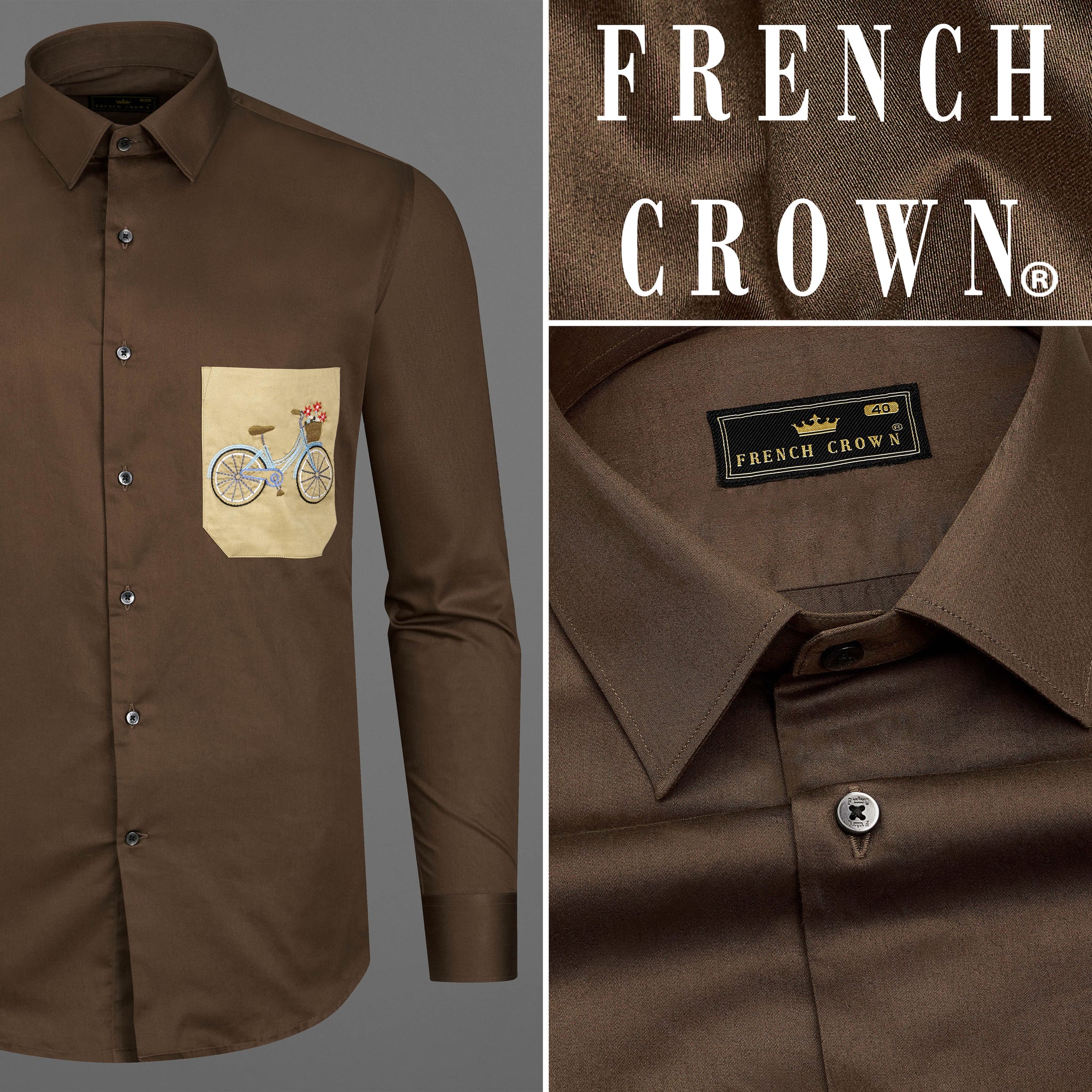 Millbrook Brown Casual Plainsolid Premium Cotton Embroidered Shirts