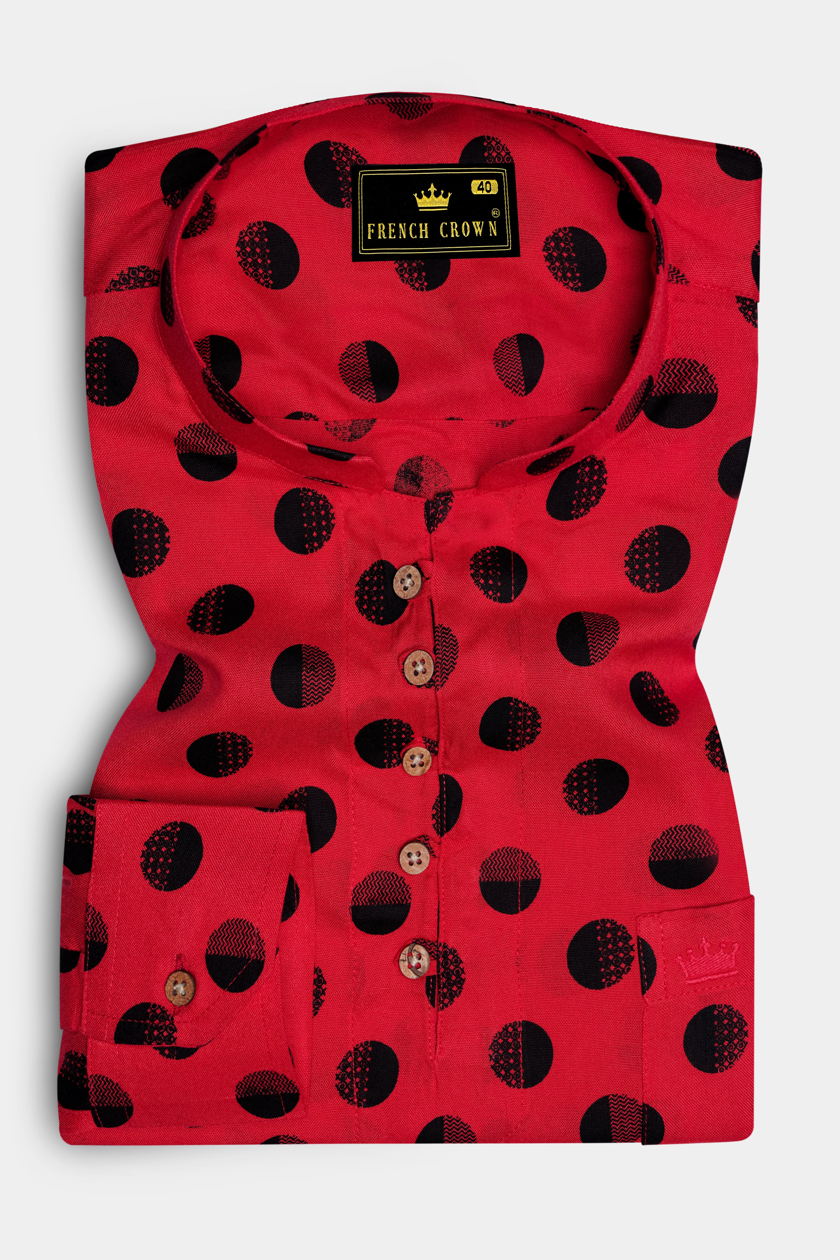 Cardinal Red with Black Polka Dots Premium Tencel Kurta Shirt