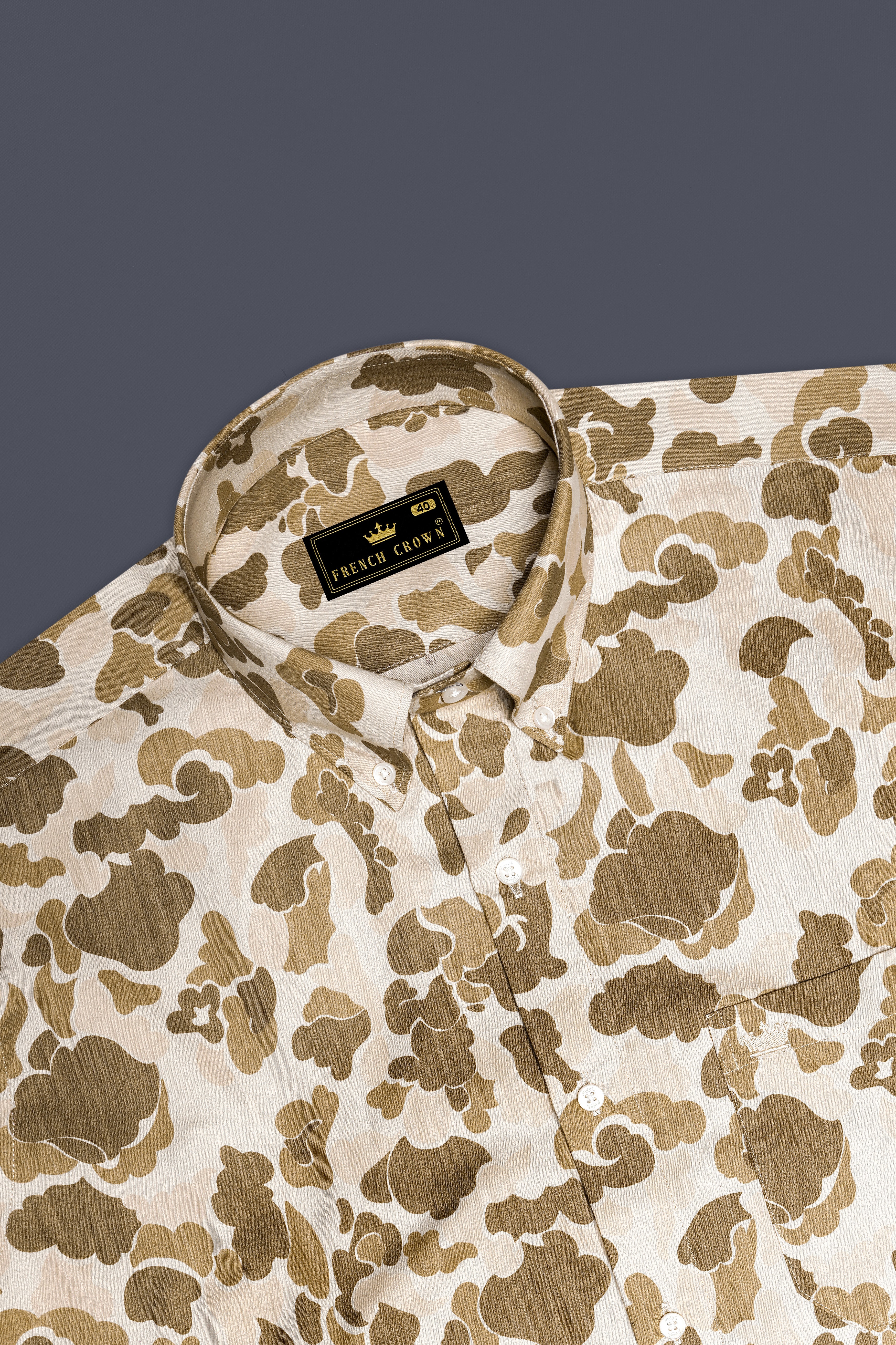 Pinoccchio Cream with Mocha Brown Printed Royal Oxford Shirt