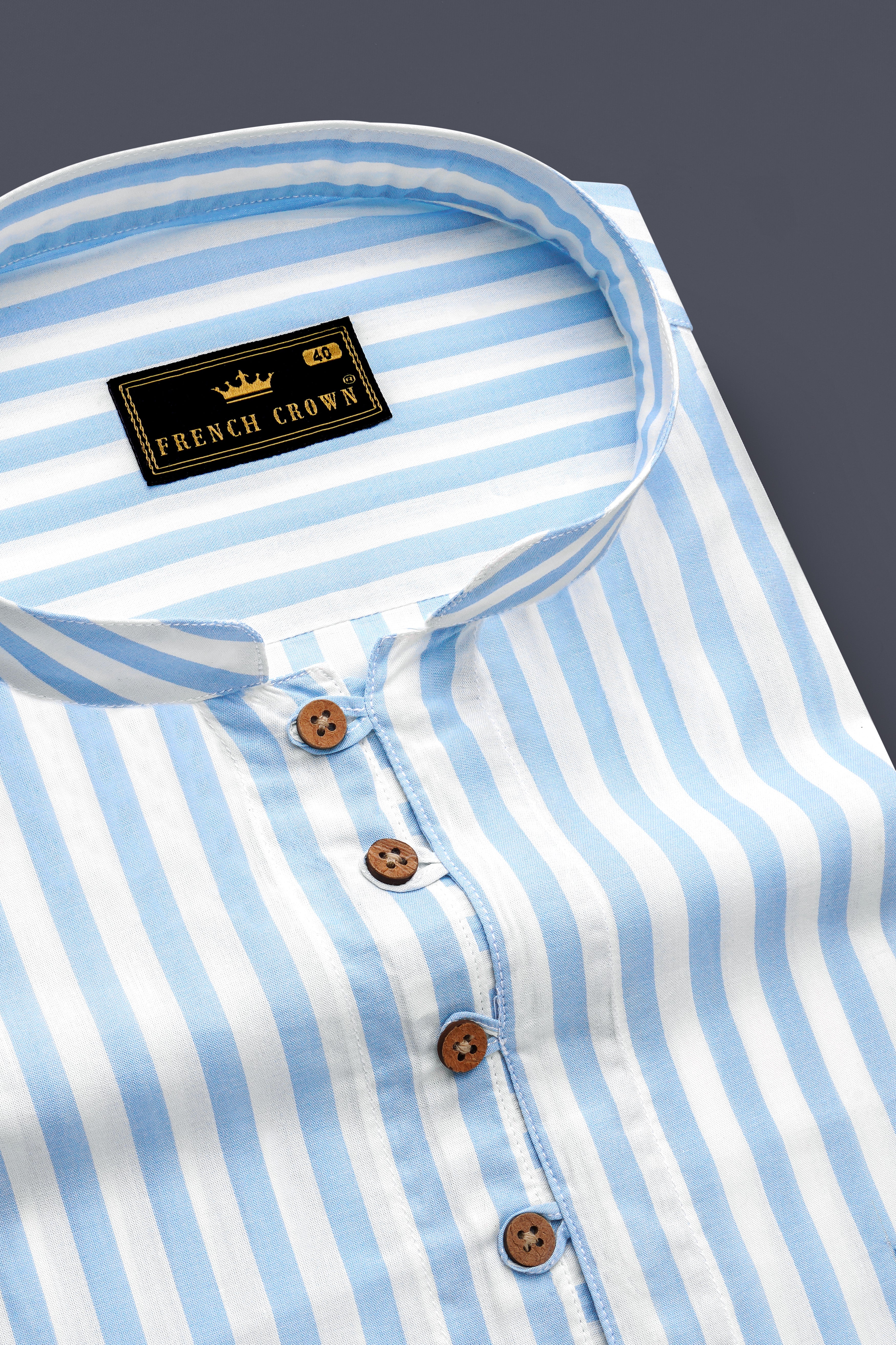 Glacier Blue and White Striped Premium Cotton Kurta Shirt