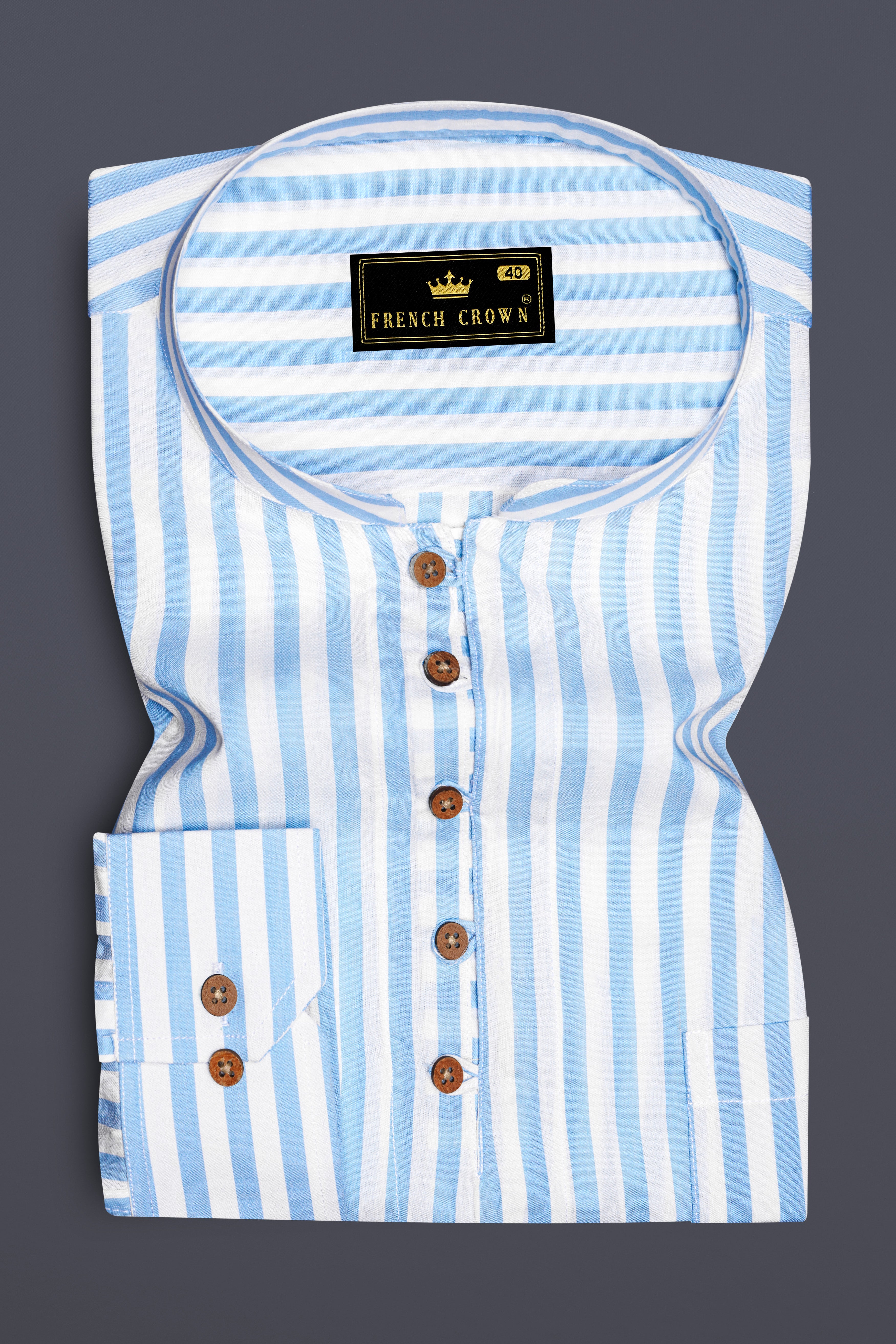 Glacier Blue and White Striped Premium Cotton Kurta Shirt