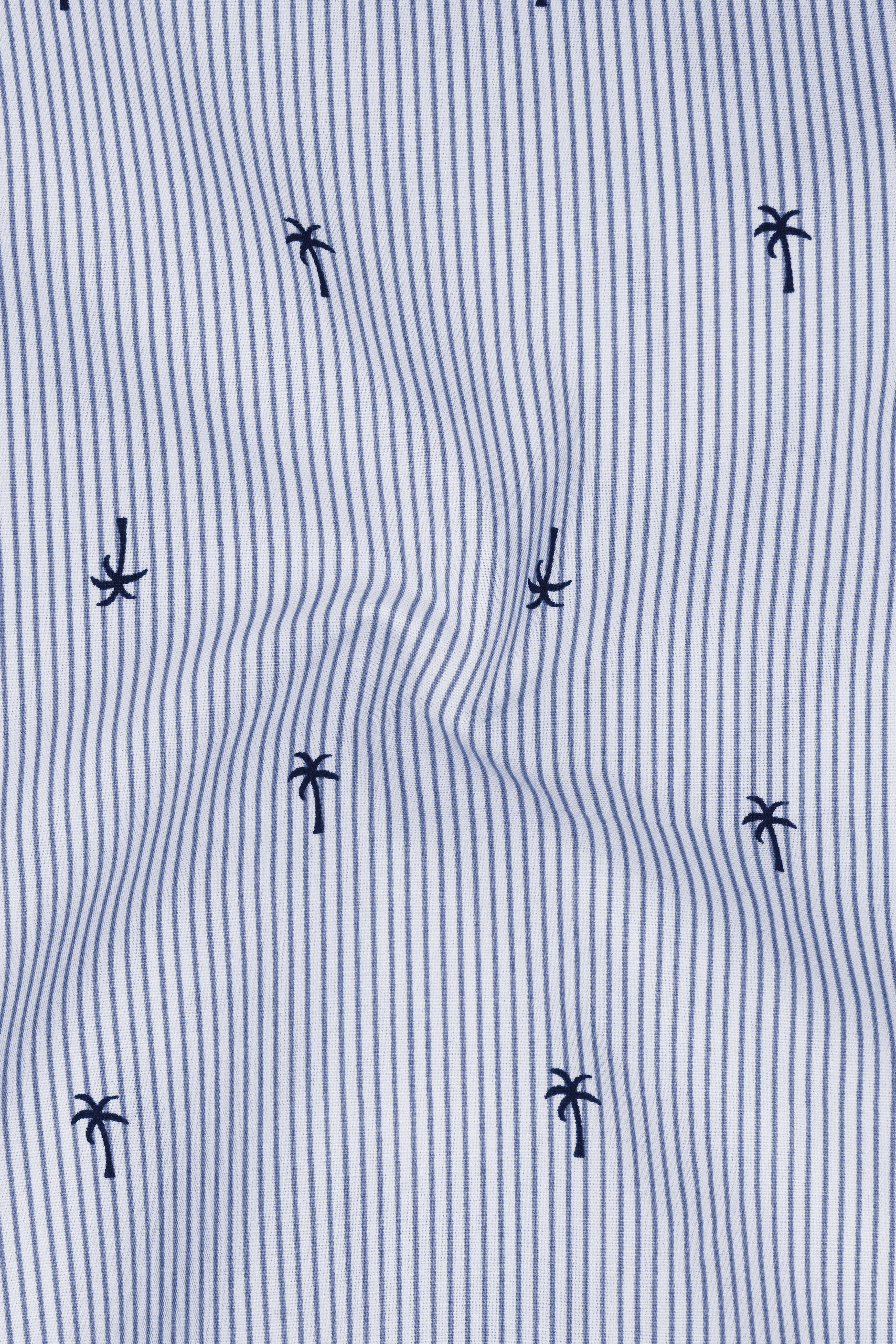 Pastel Blue with White Striped and Printed Premium Cotton Shirt