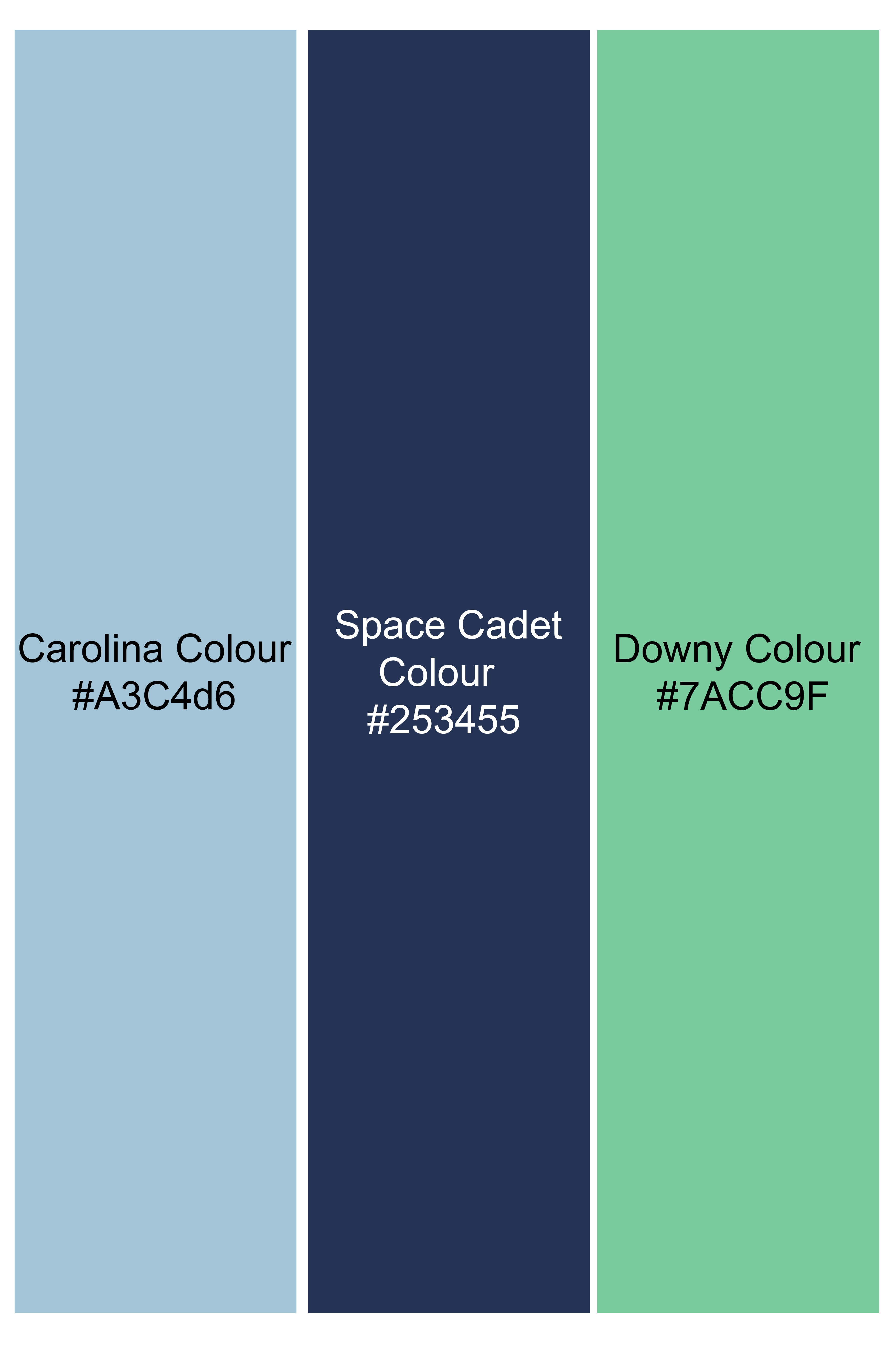 Carolina Blue with Downy Green French Crown Embroidered Patchwork Royal Oxford Designer Shirt