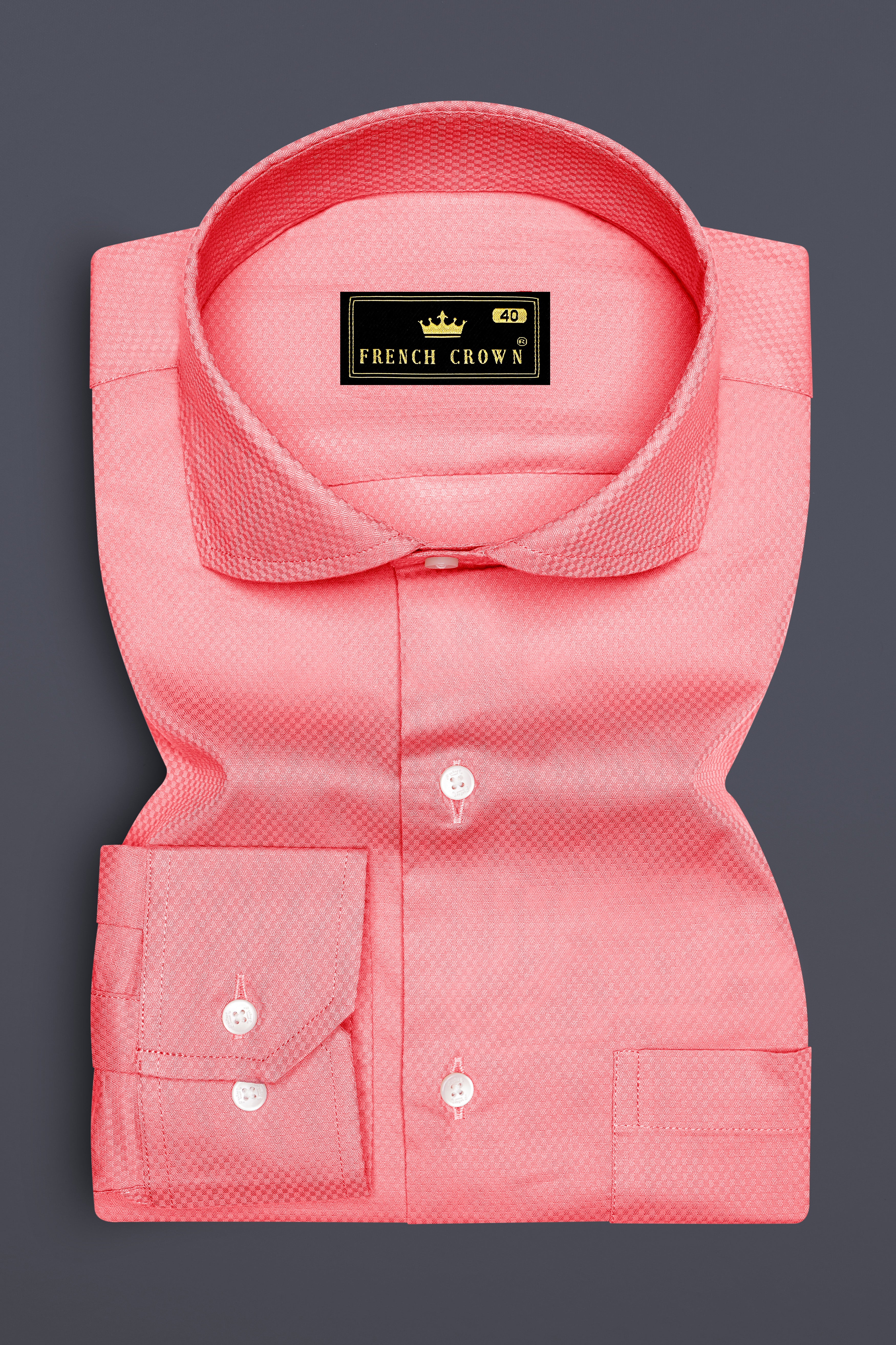 Peach Dobby Textured Premium Giza Cotton Shirt