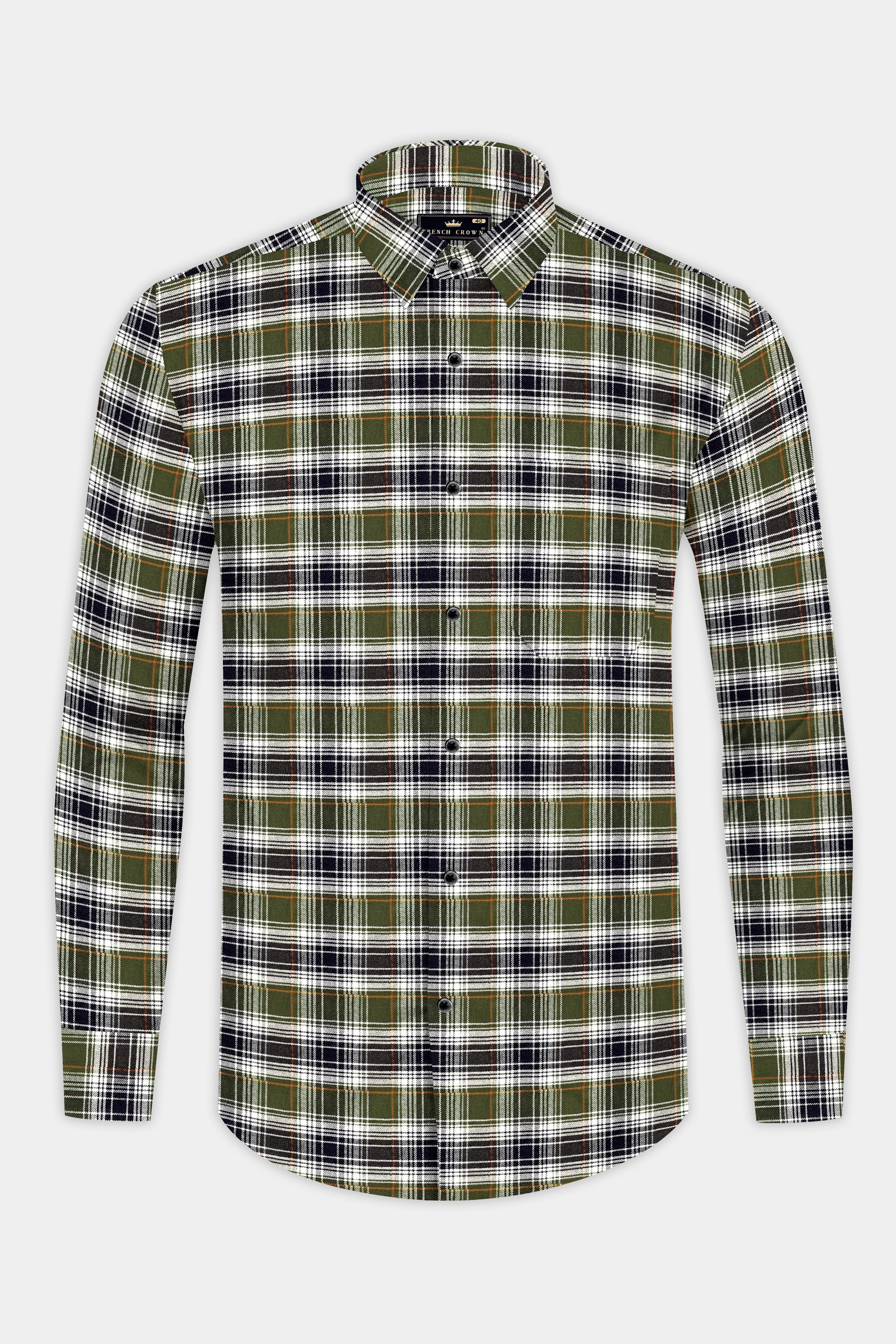 Camouflage Green with Zeus Black Plaid Flannel Shirt