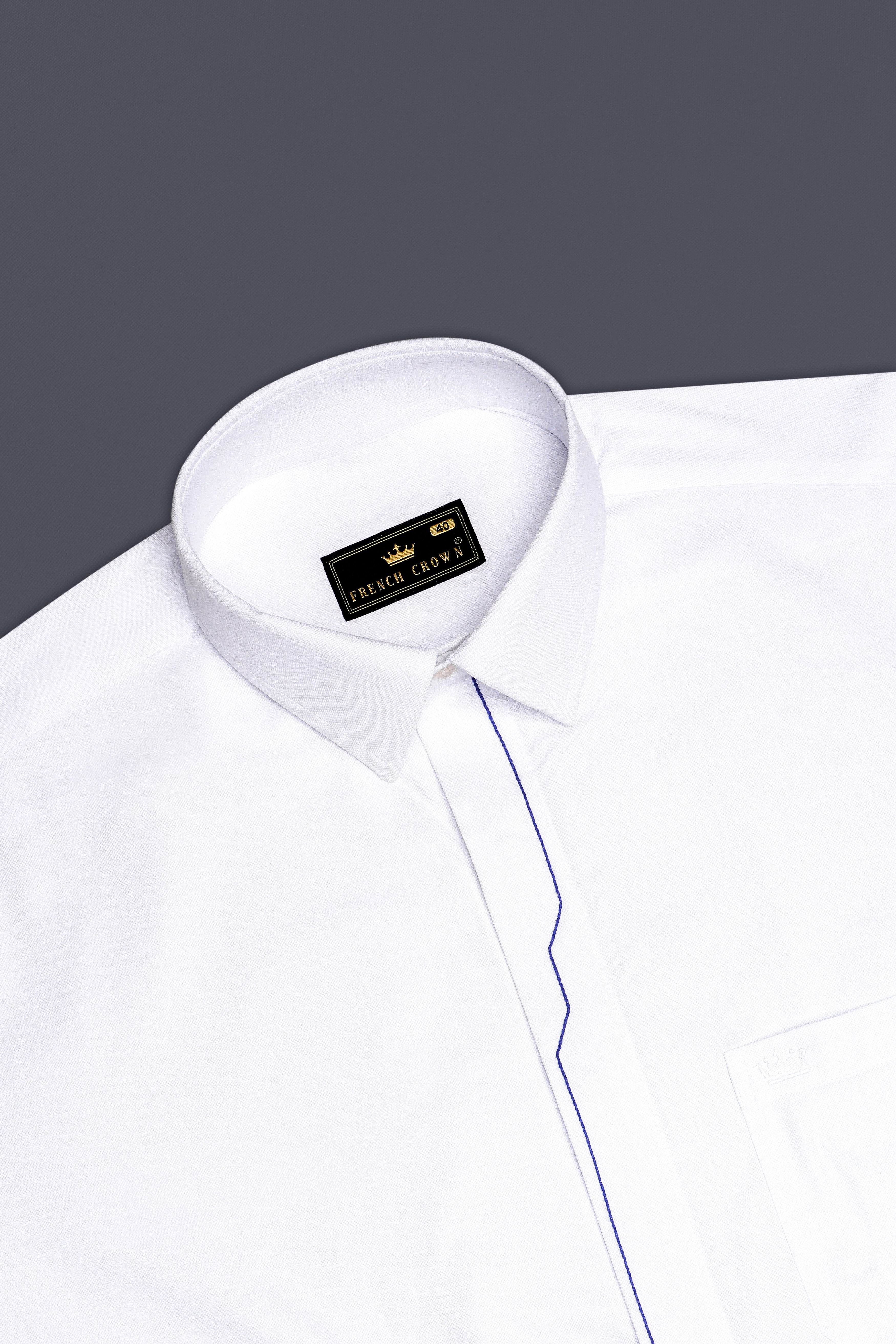 Bright White with Blue Threadwork Chambray Designer Shirt