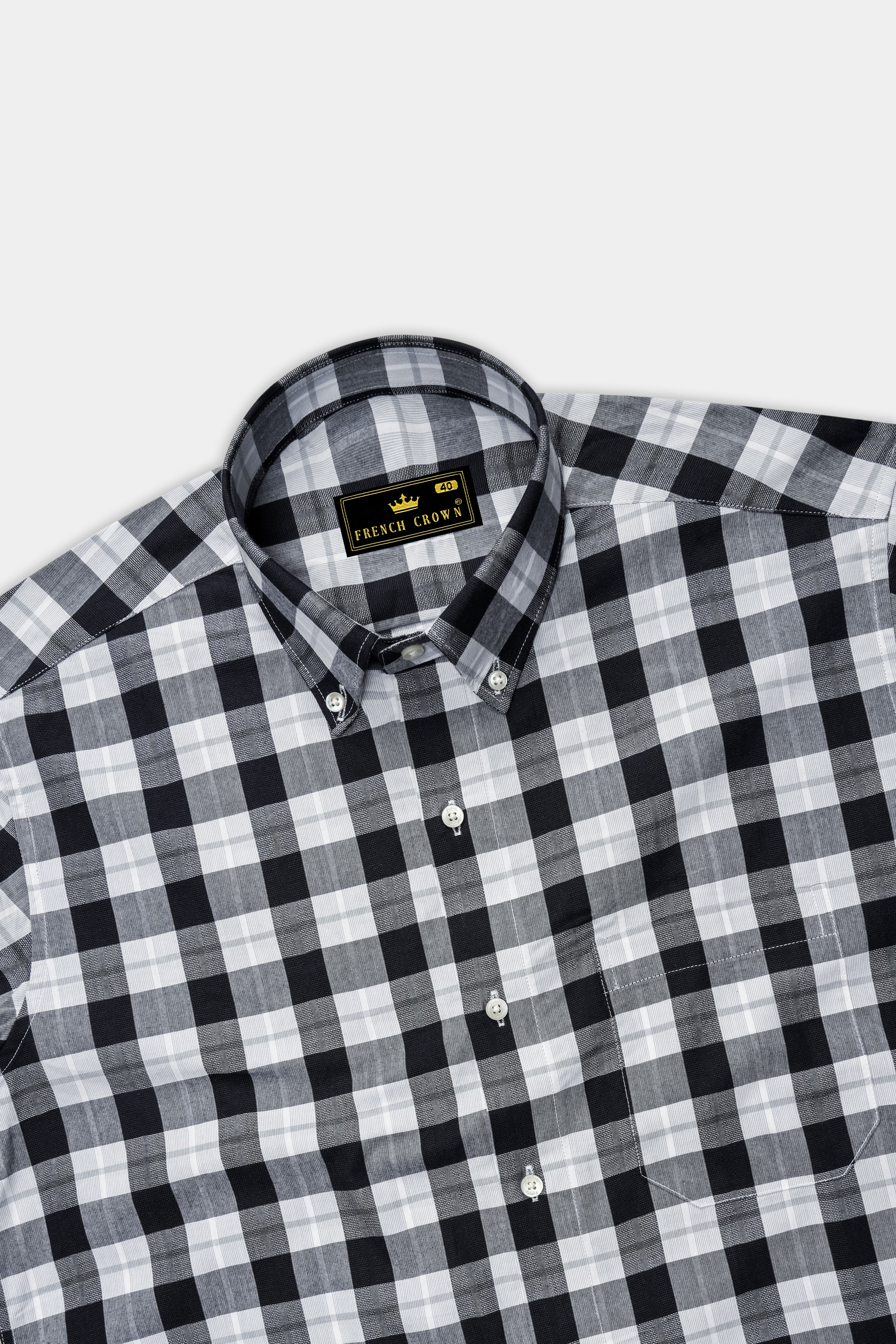 Black and White Checkered Dobby Textured Premium Giza Cotton Shirt