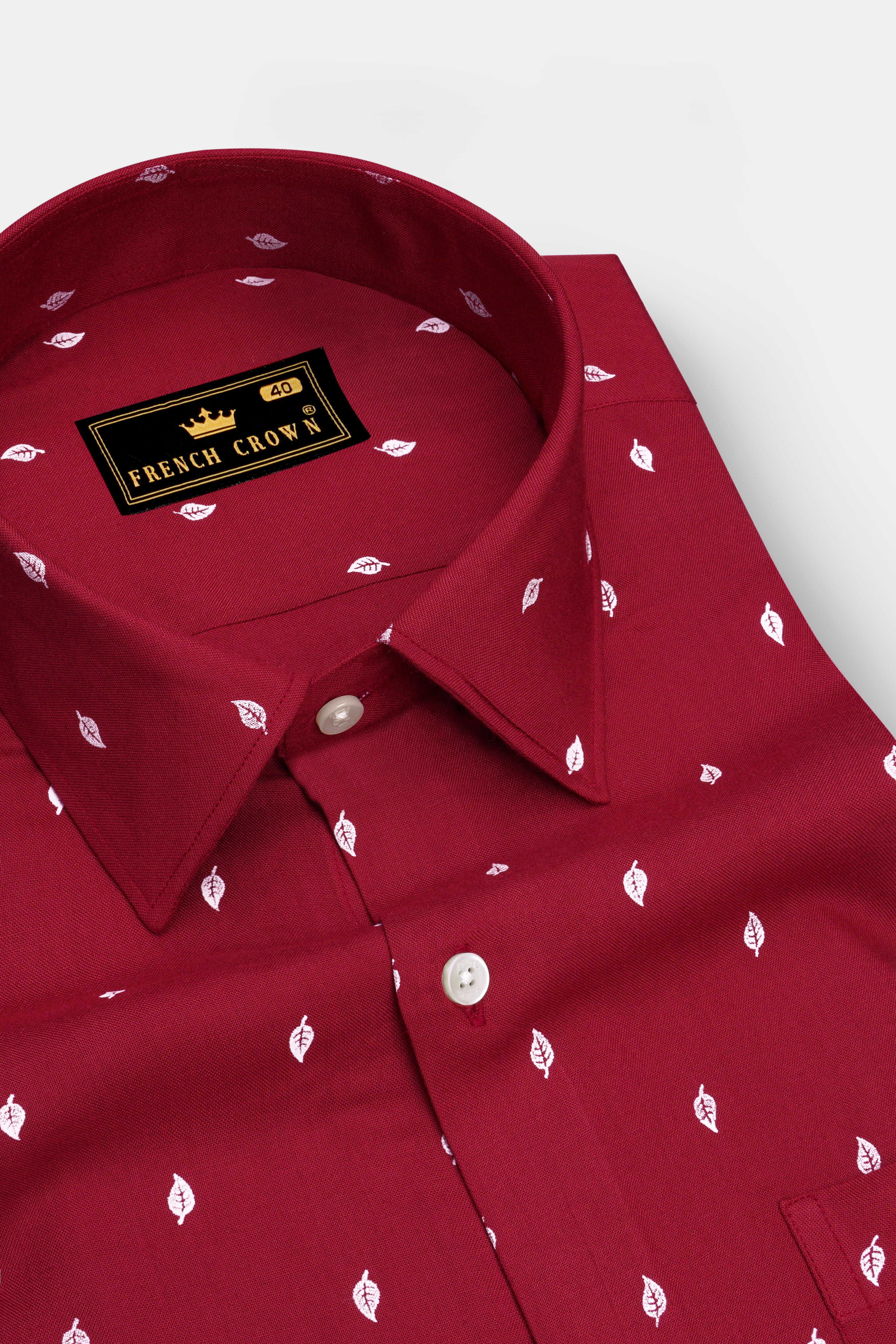 Burgundy Leaves Textured Premium Tencel Shirt