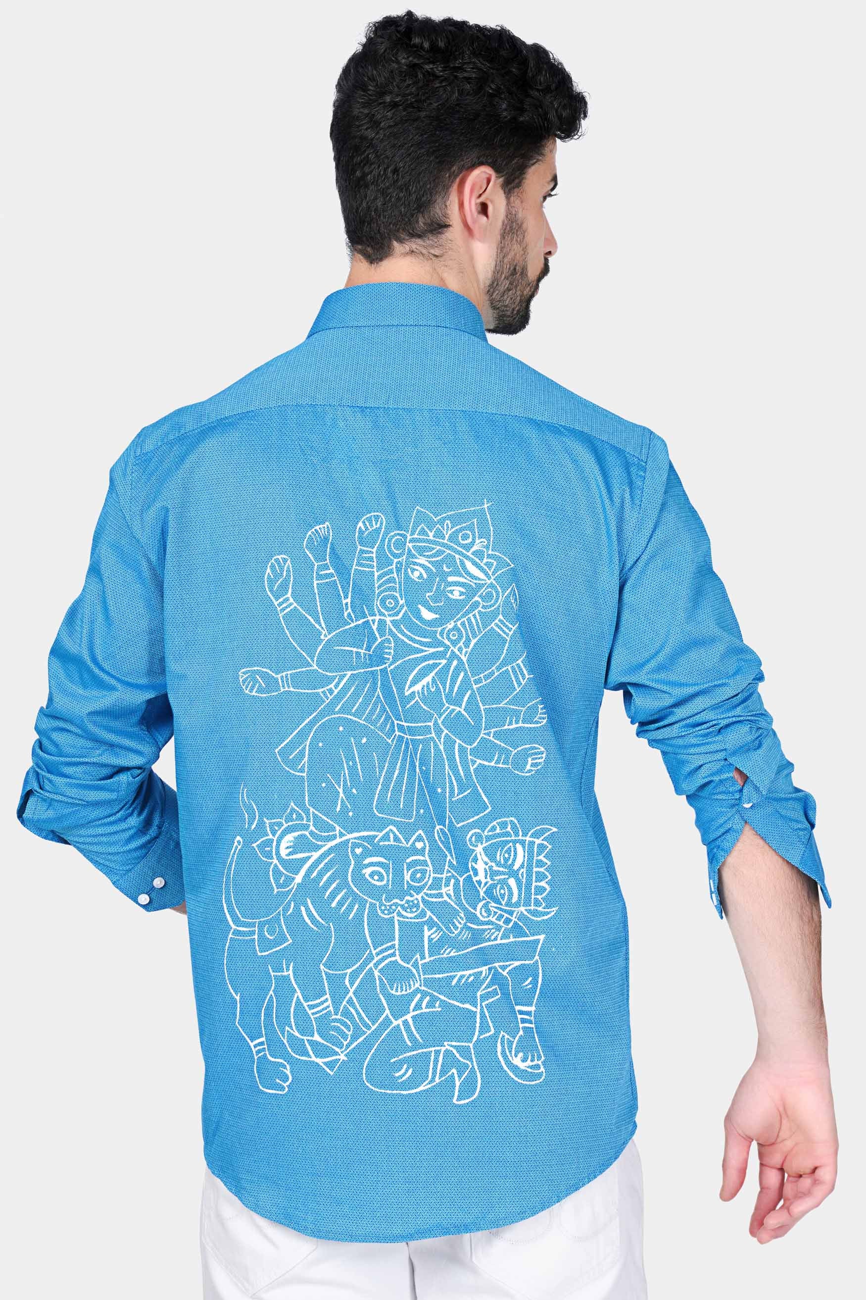 Picton Blue Goddess Durga Hand Painted Dobby Textured Premium Giza Cotton Designer Shirt 9141-ART-38, 9141-ART-H-38, 9141-ART-39, 9141-ART-H-39, 9141-ART-40, 9141-ART-H-40, 9141-ART-42, 9141-ART-H-42, 9141-ART-44, 9141-ART-H-44, 9141-ART-46, 9141-ART-H-46, 9141-ART-48, 9141-ART-H-48, 9141-ART-50, 9141-ART-H-50, 9141-ART-52, 9141-ART-H-52