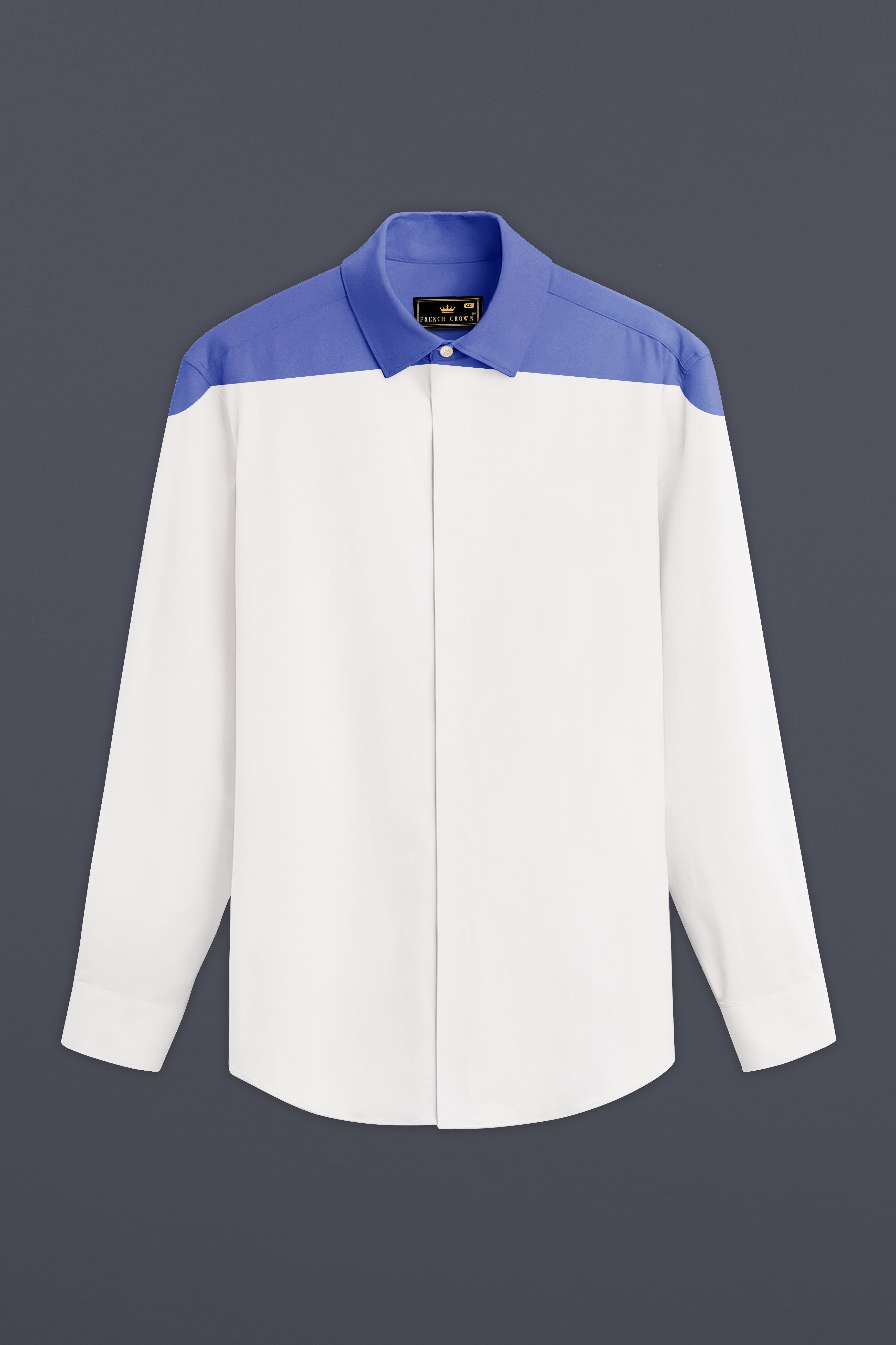 Bright White With Blue Premium Cotton Designer Shirt