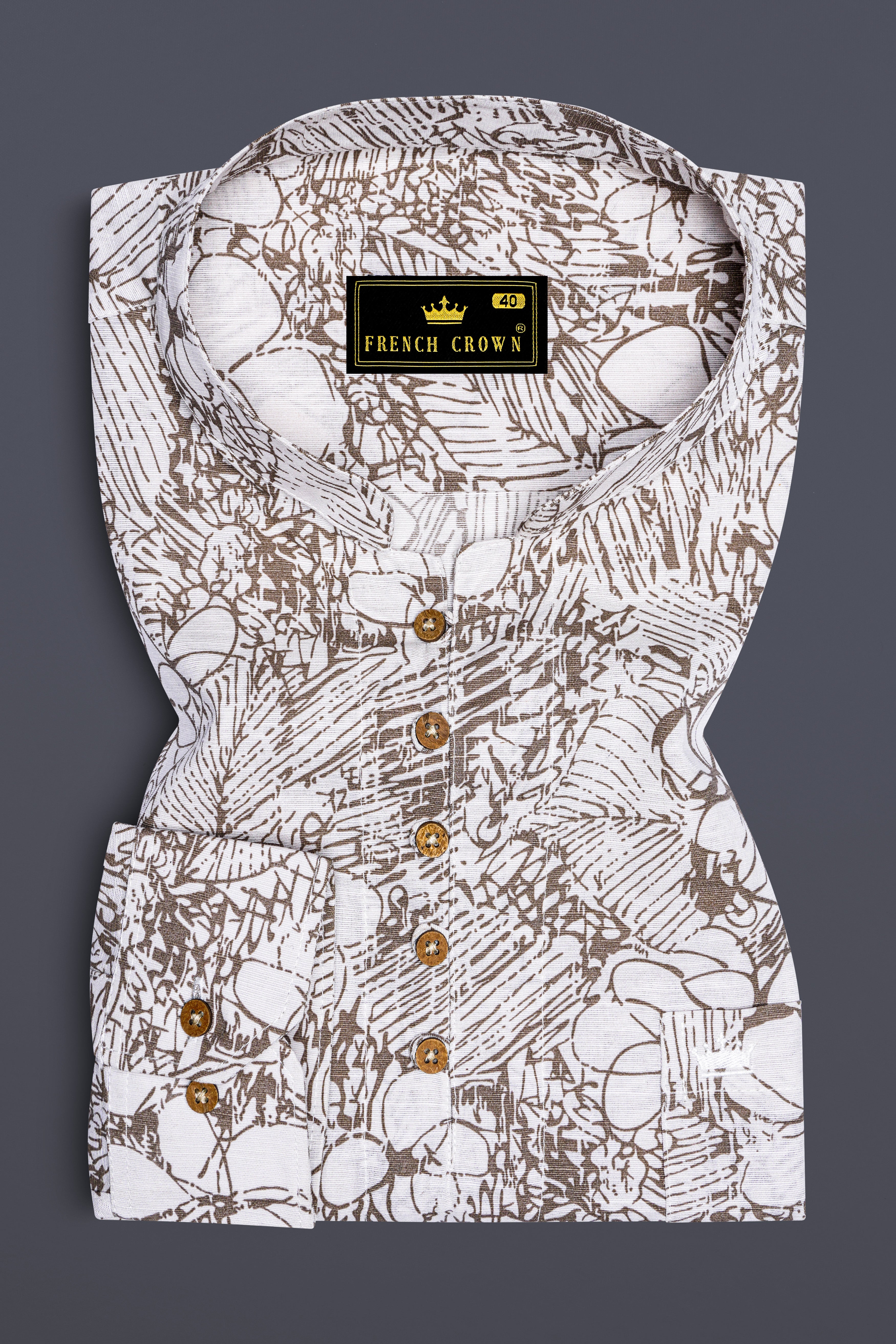 Fantasy Cream with Pastel Green Floral Textured Luxurious Linen Kurta Shirt