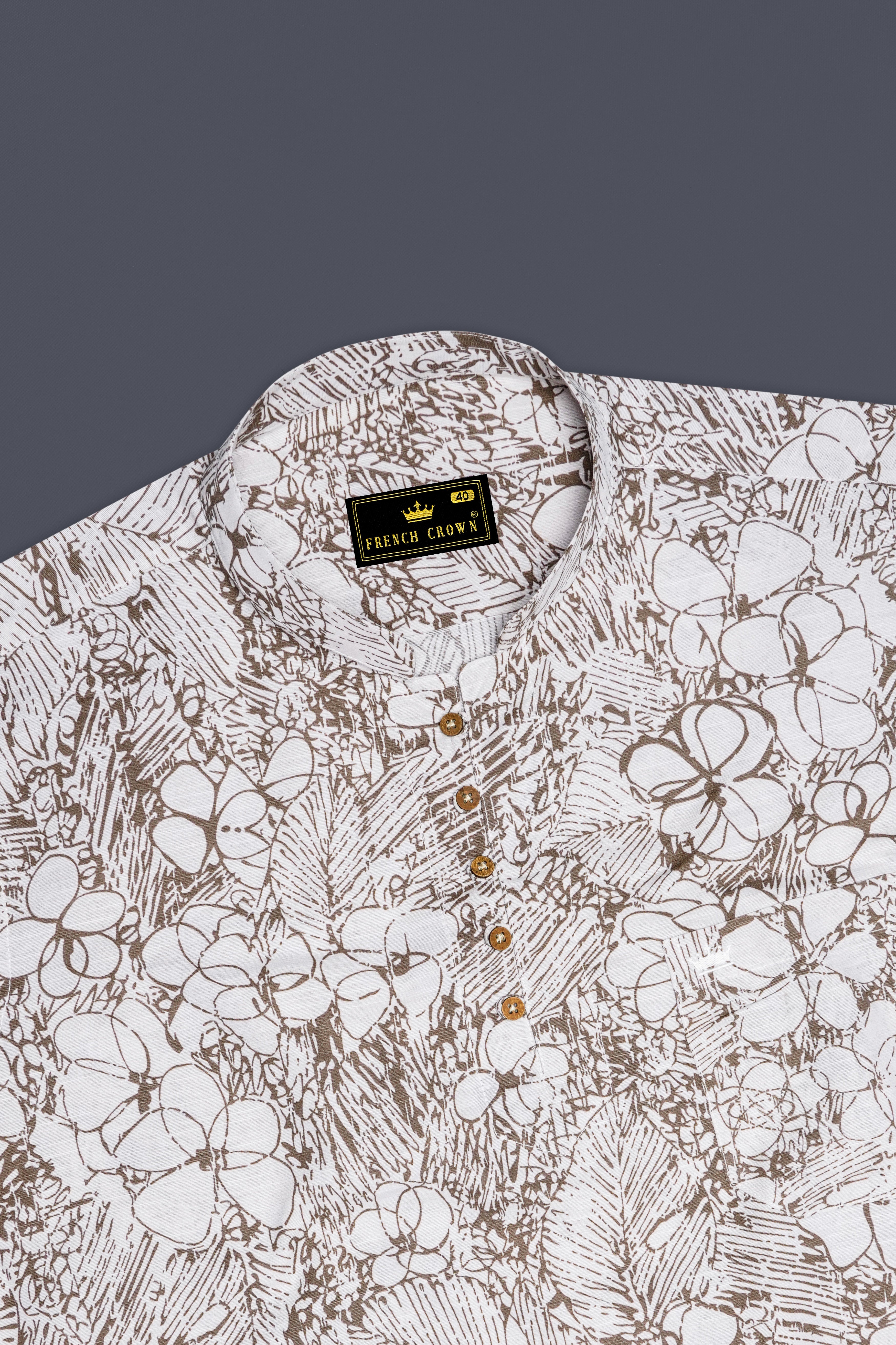 Fantasy Cream with Pastel Green Floral Textured Luxurious Linen Kurta Shirt