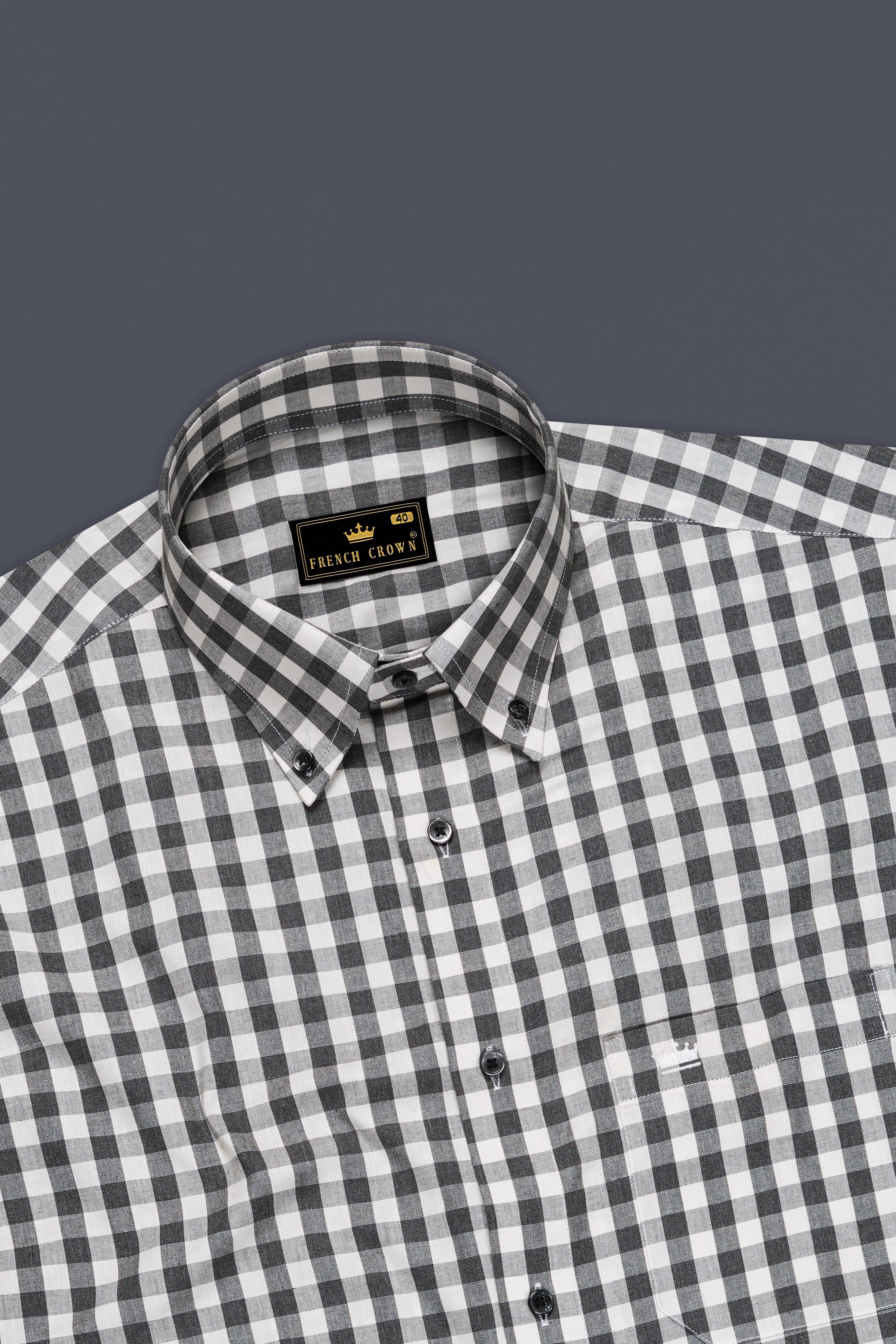 Bright White and Iridium Black Checkered Premium Cotton Shirt