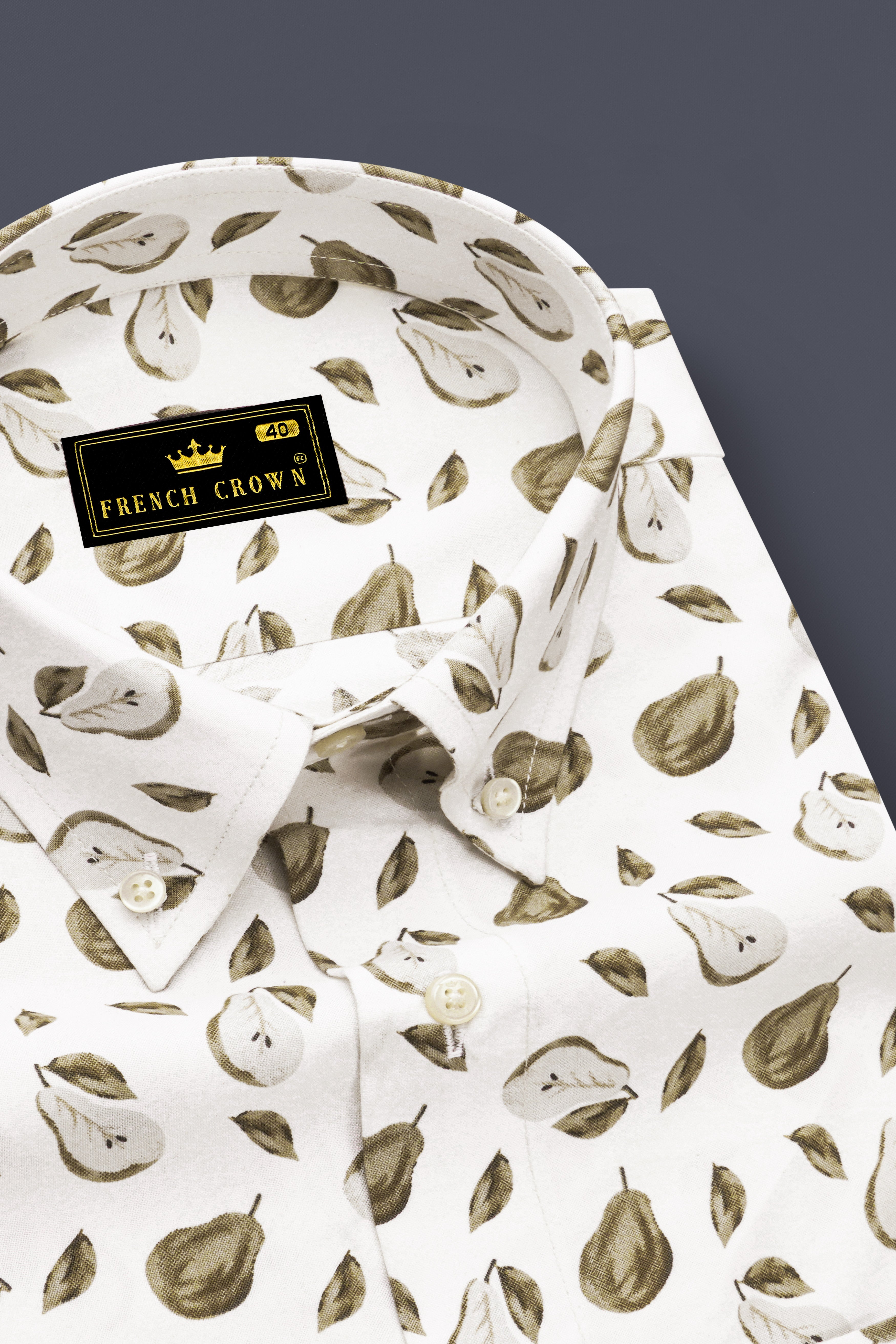 Bright white with Clay Creek Green Papaya Printed Premium Cotton Shirt