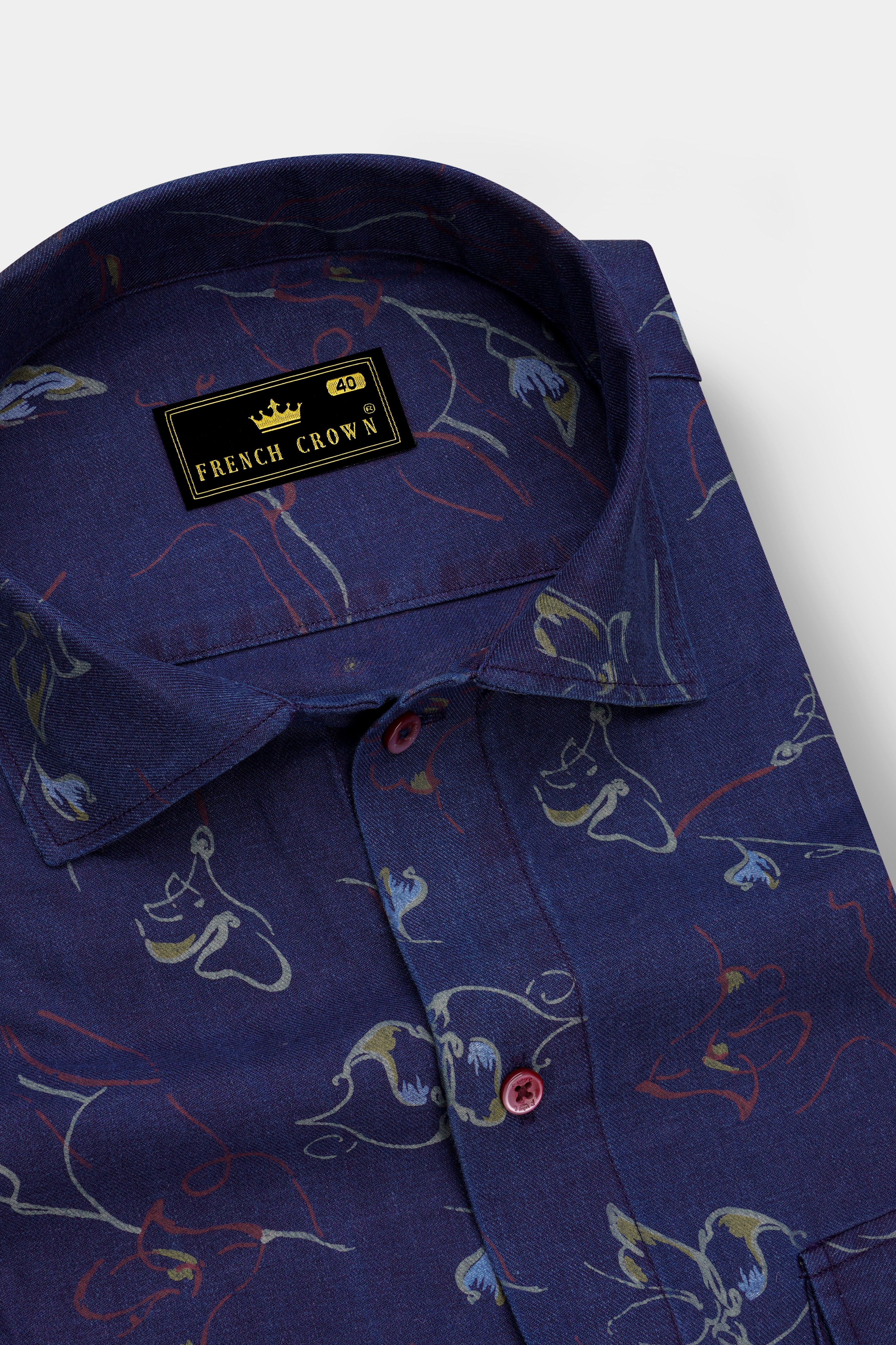 Martinique Blue Floral Textured Denim Designer Shirt