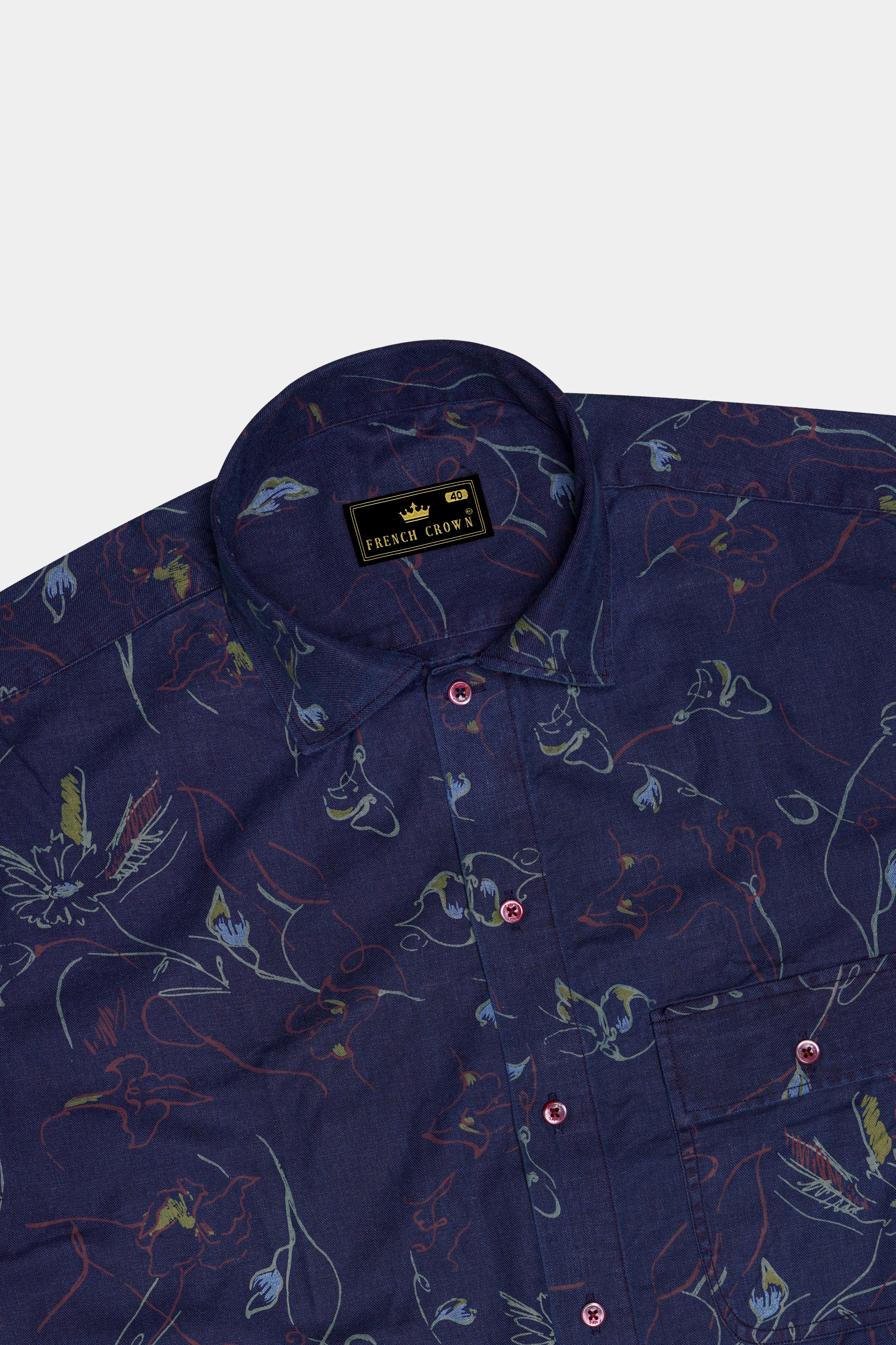 Martinique Blue Floral Textured Denim Designer Shirt
