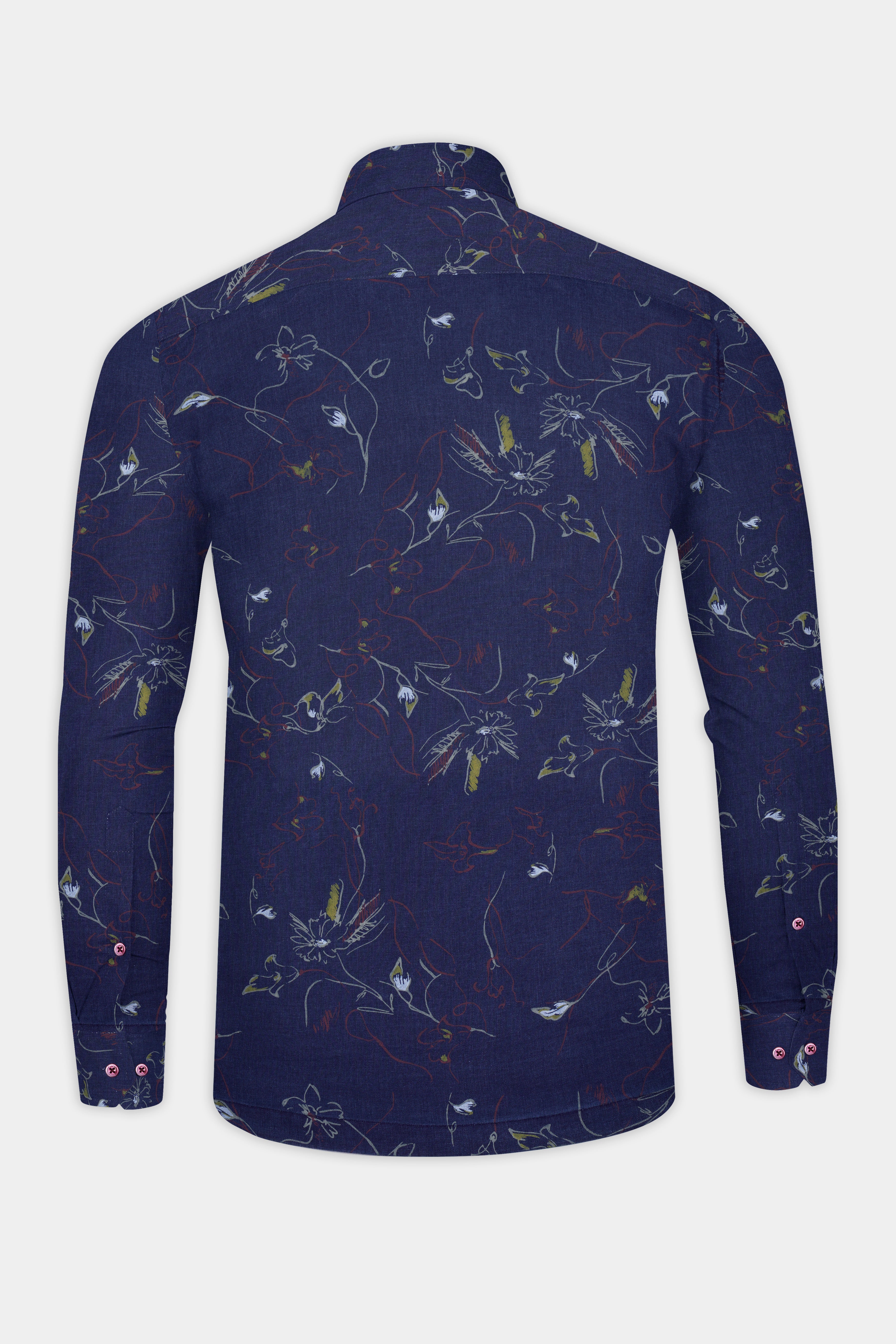 Martinique Blue Floral Textured Denim Designer Shirt