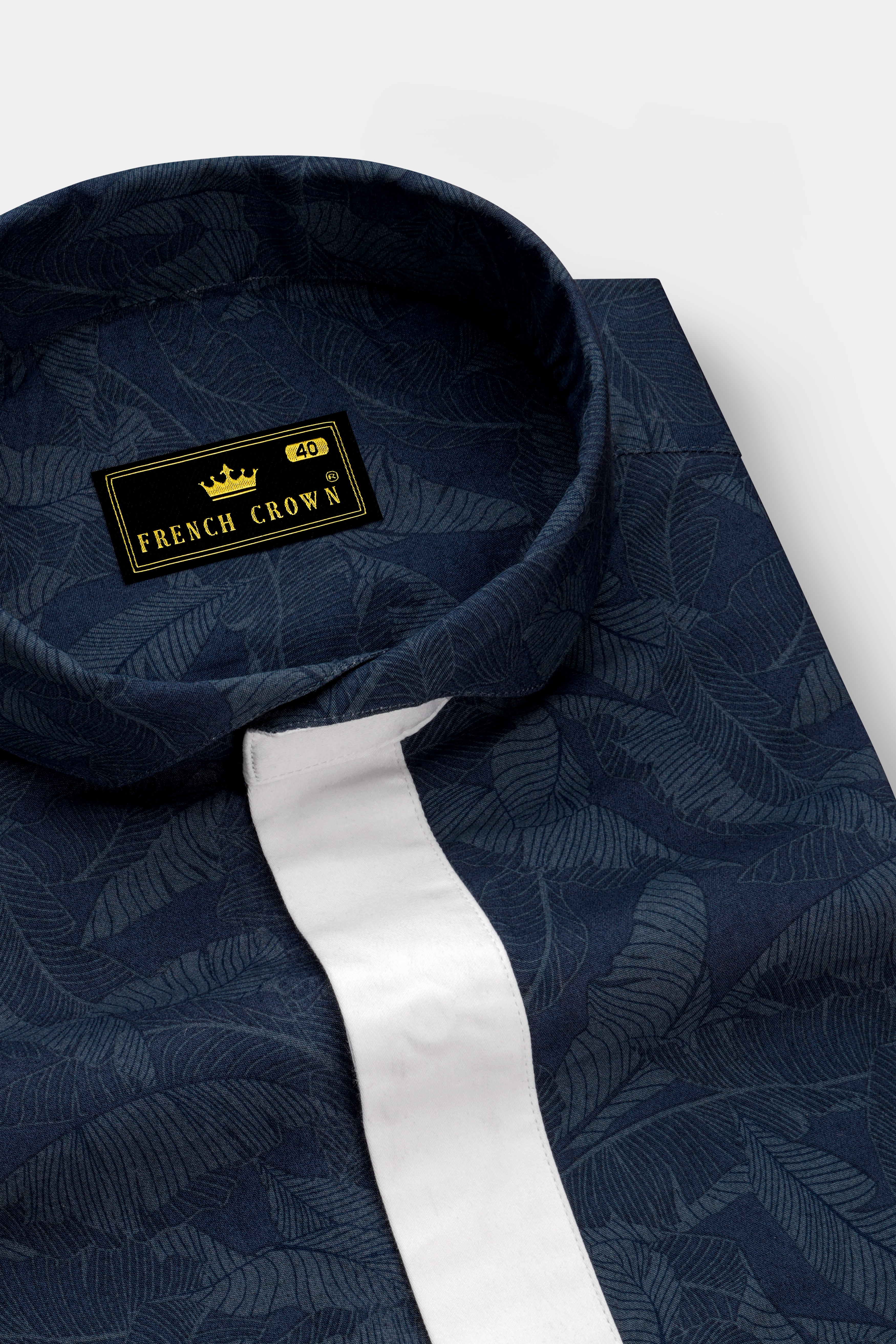 Rhino Blue Leaves Printed Premium Cotton Designer Shirt
