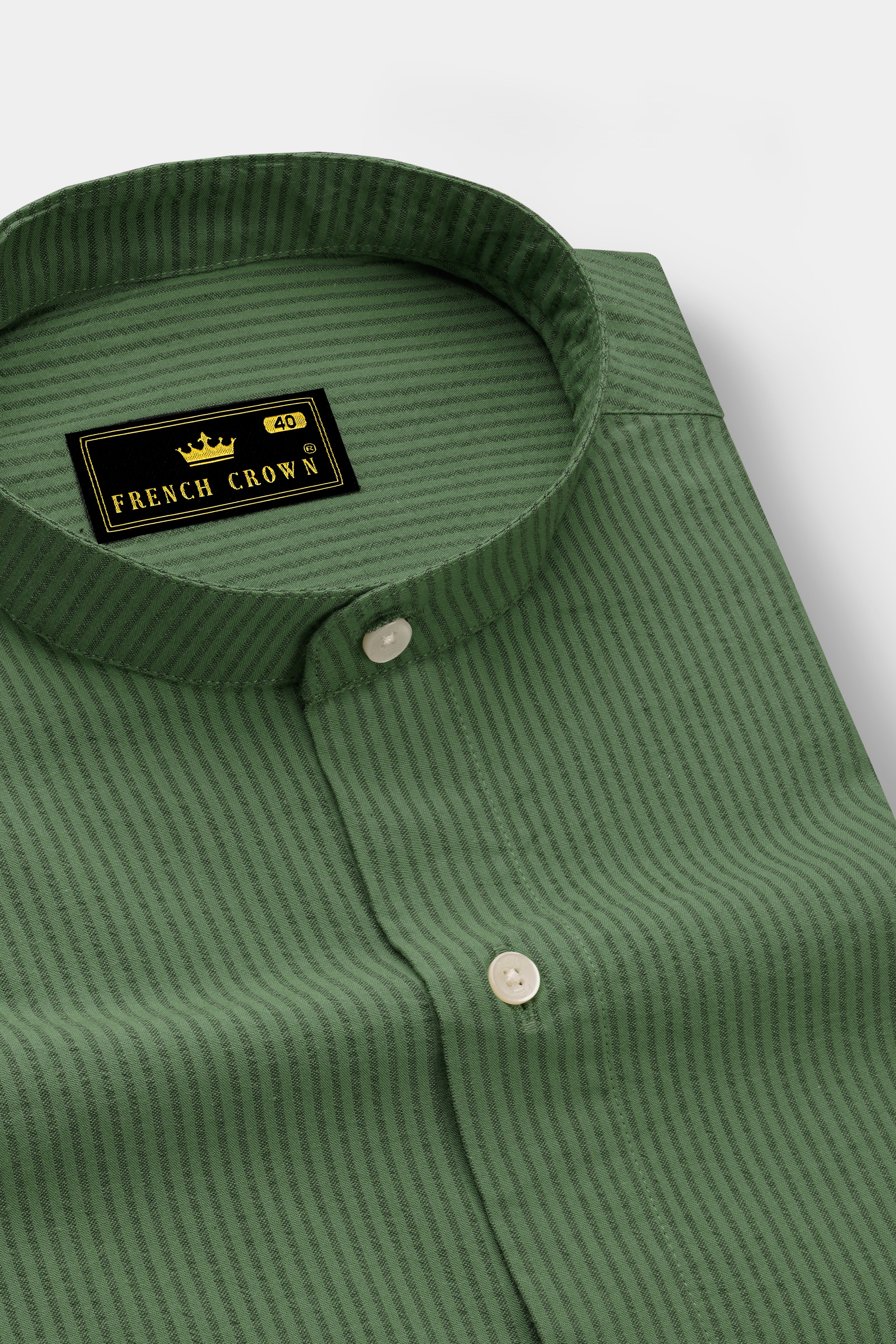 Lichen Green with Geyser Blue Striped Seersucker Giza Cotton Shirt
