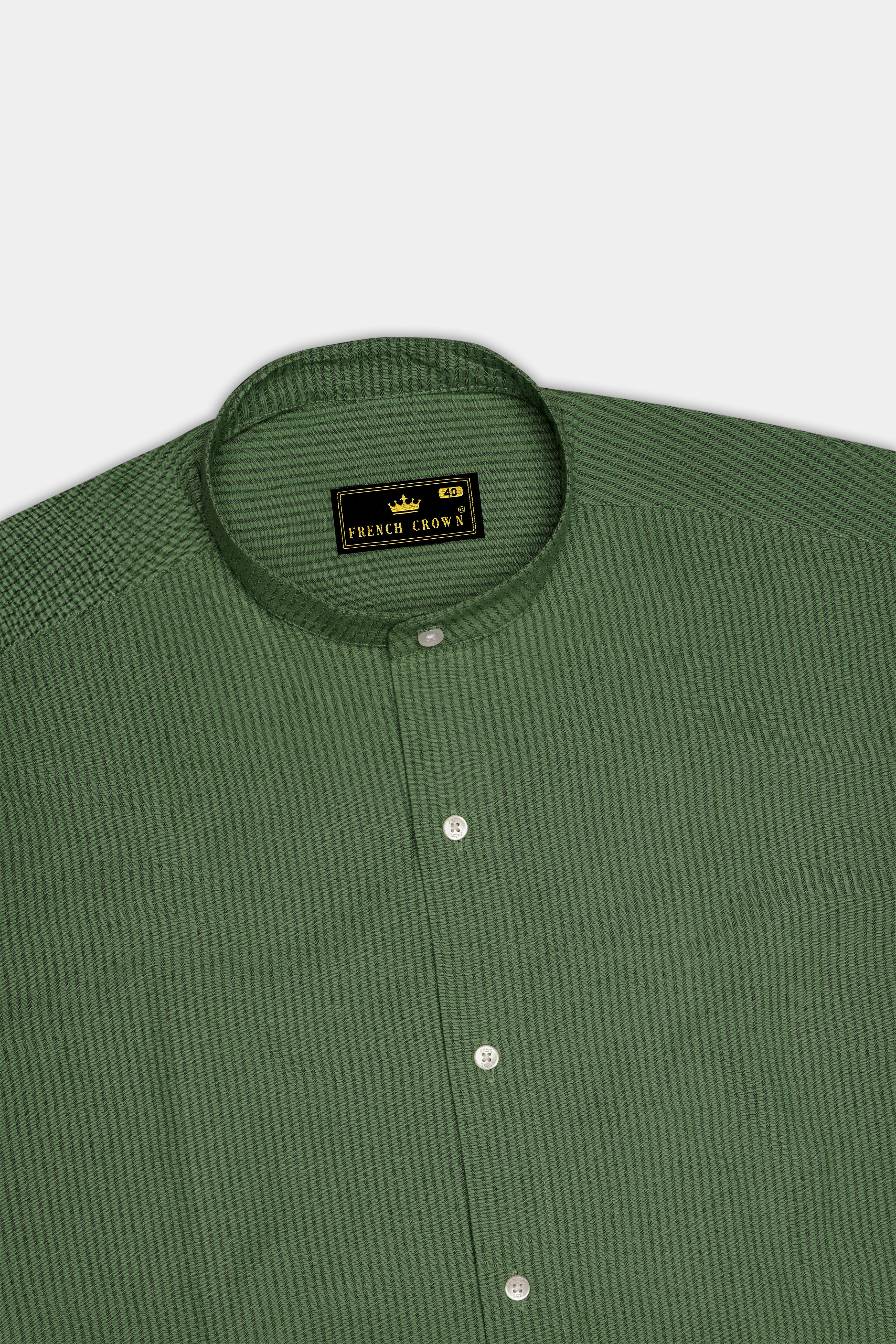 Lichen Green with Geyser Blue Striped Seersucker Giza Cotton Shirt