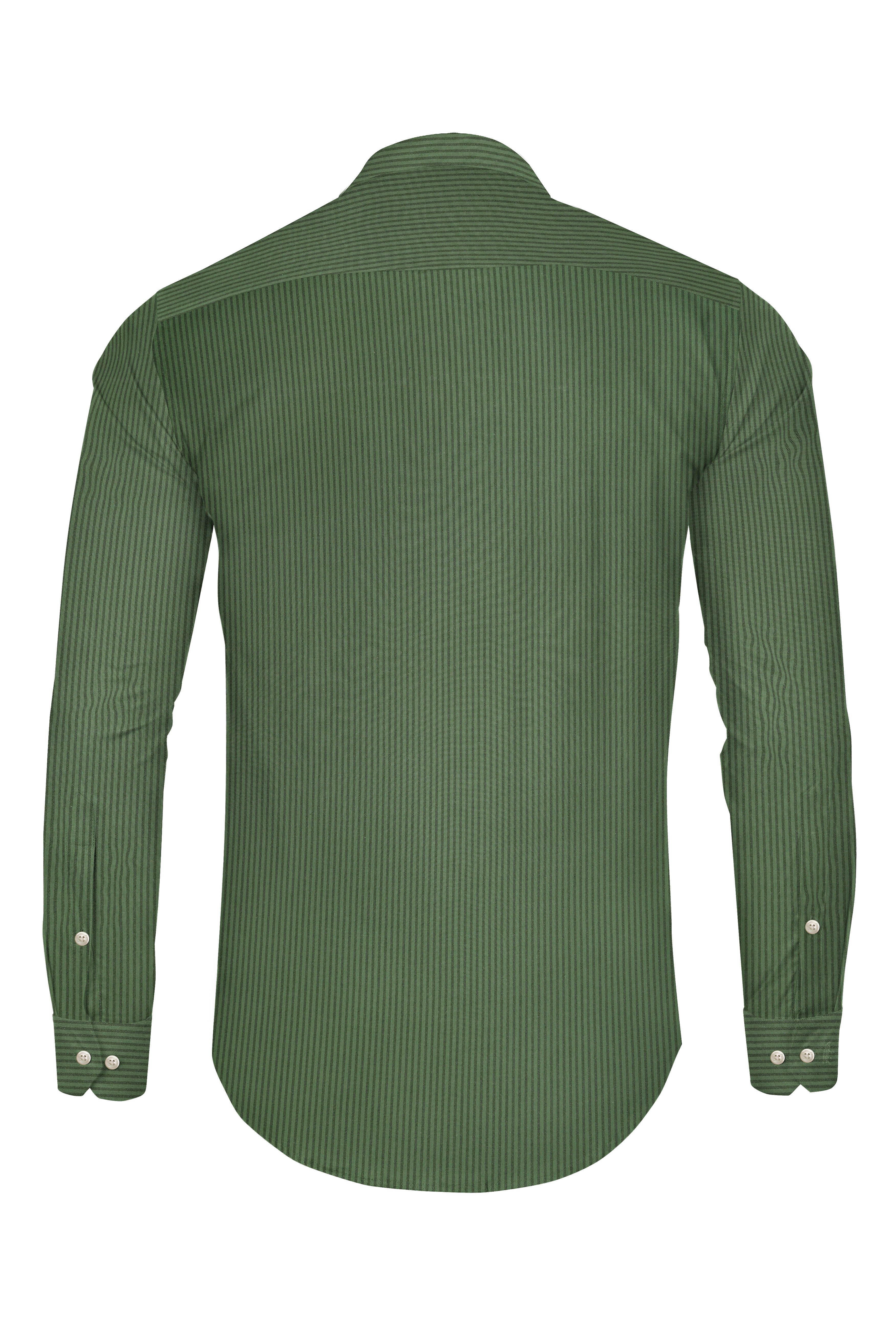 Lichen Green with Geyser Blue Striped Seersucker Giza Cotton Shirt